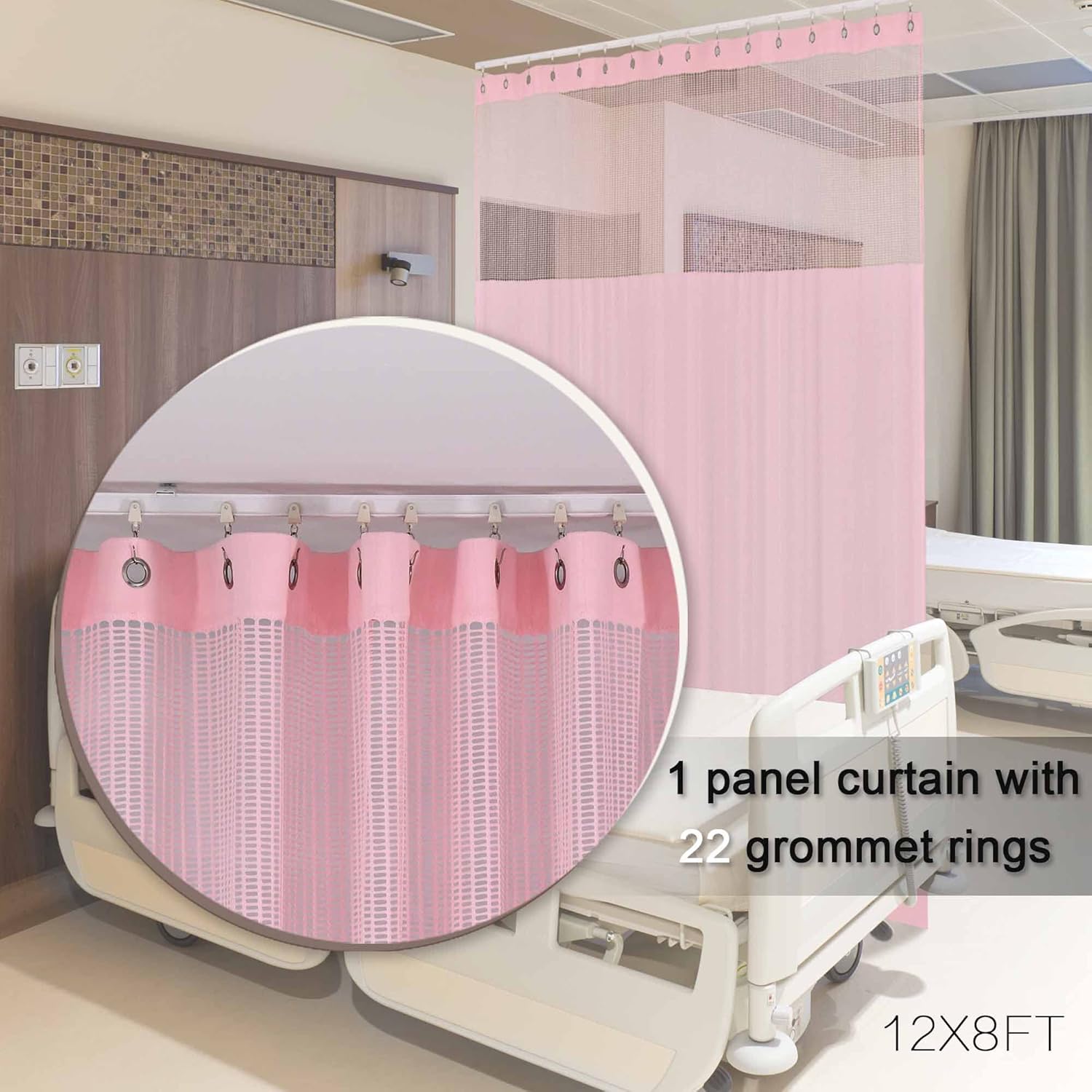 MAIHER Medical Privacy Flexible Hospital Curtains, Inherent Flame Retardant Grommet Divider Privacy Cubicle Curtain for Hospital,Living Room, Lab, Clinic, School Nursery, (1panel, Pink, 12x8ft)