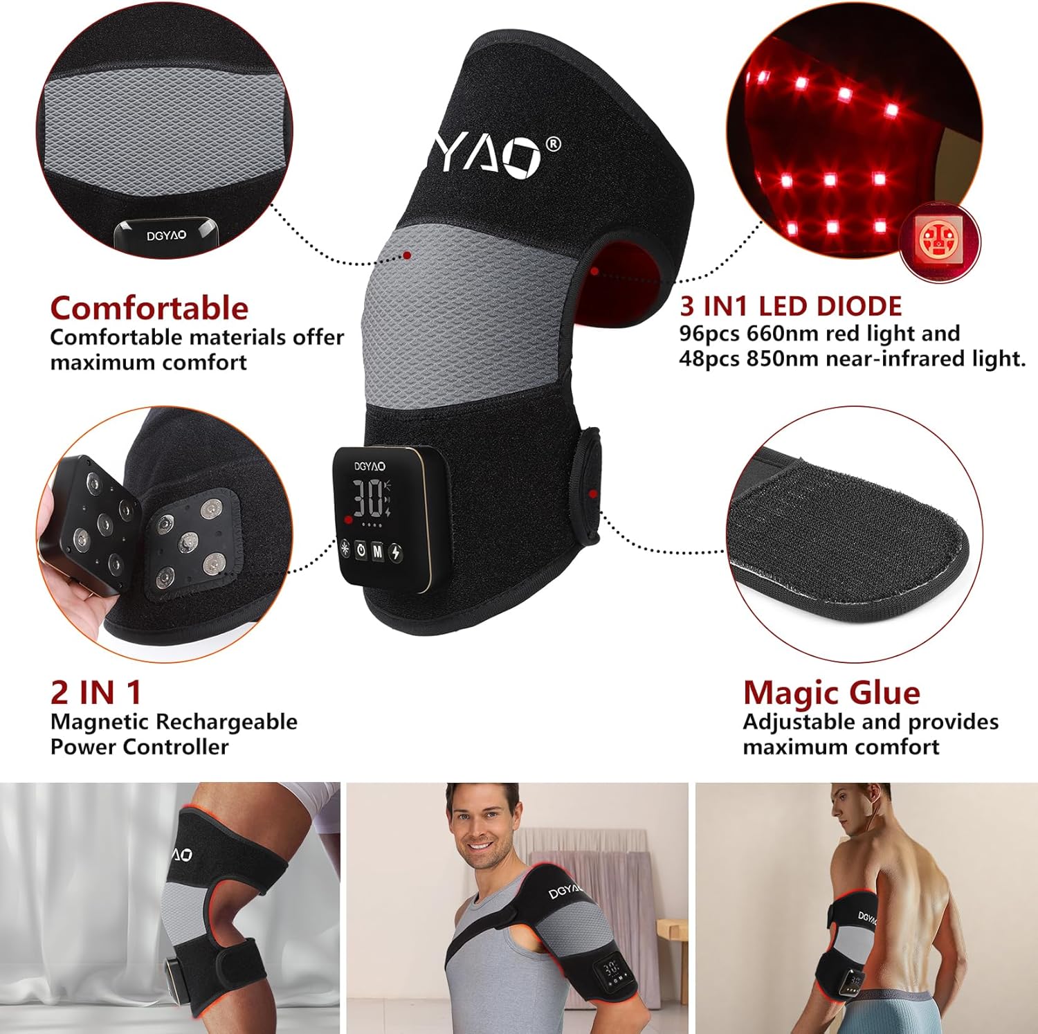 Cordless Red Light Therapy for Knee Elbow Pain Relief Led Portable Infrared Light Therapy Device for Shoulder Joints Muscle Nerve Relax Wearable Knee Wrap 4000mAh Battery