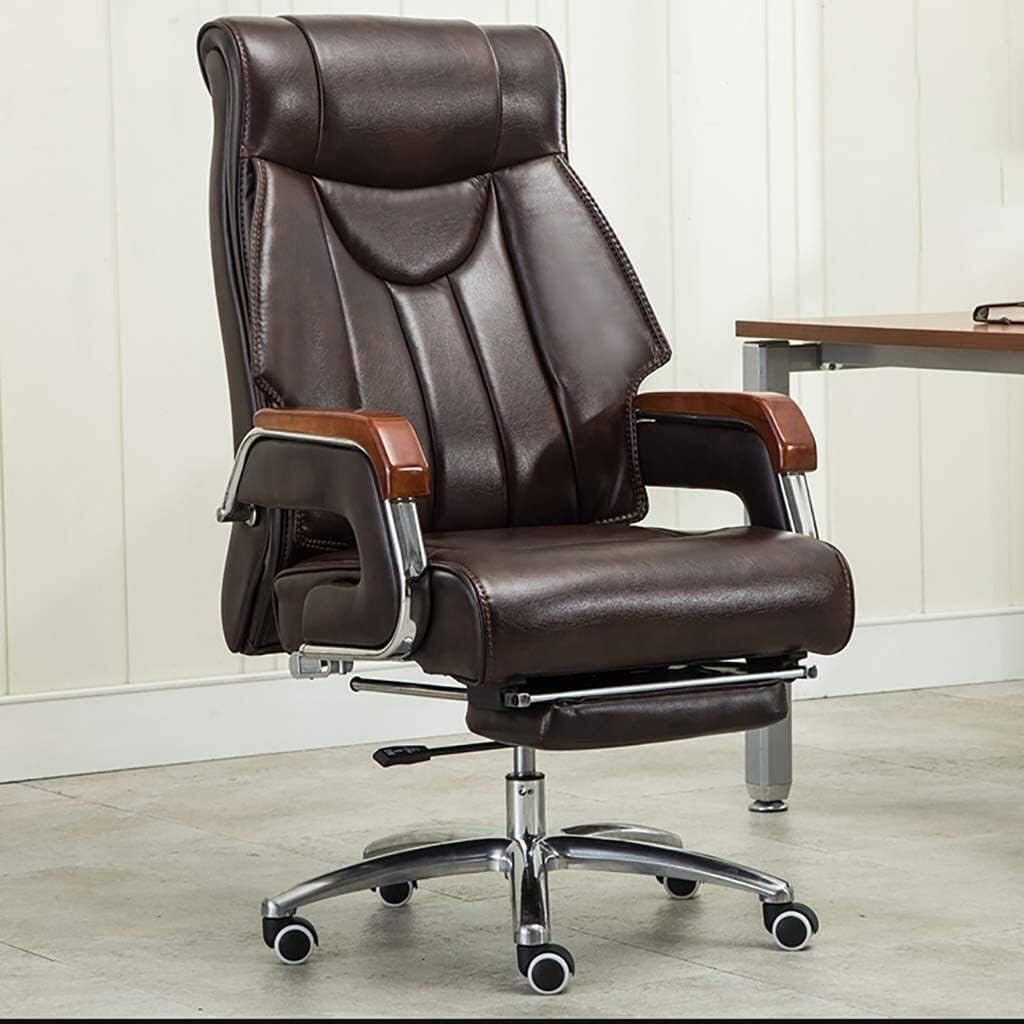 Executive Swivel Adjustable Swivel Office Desk Chair with Armrests Lumbar Support Desk Ergonomic Chair Boss Chair Business Home Computer Chair Comfortable Sedentary Reclini,Selected Cowhide-Coffe