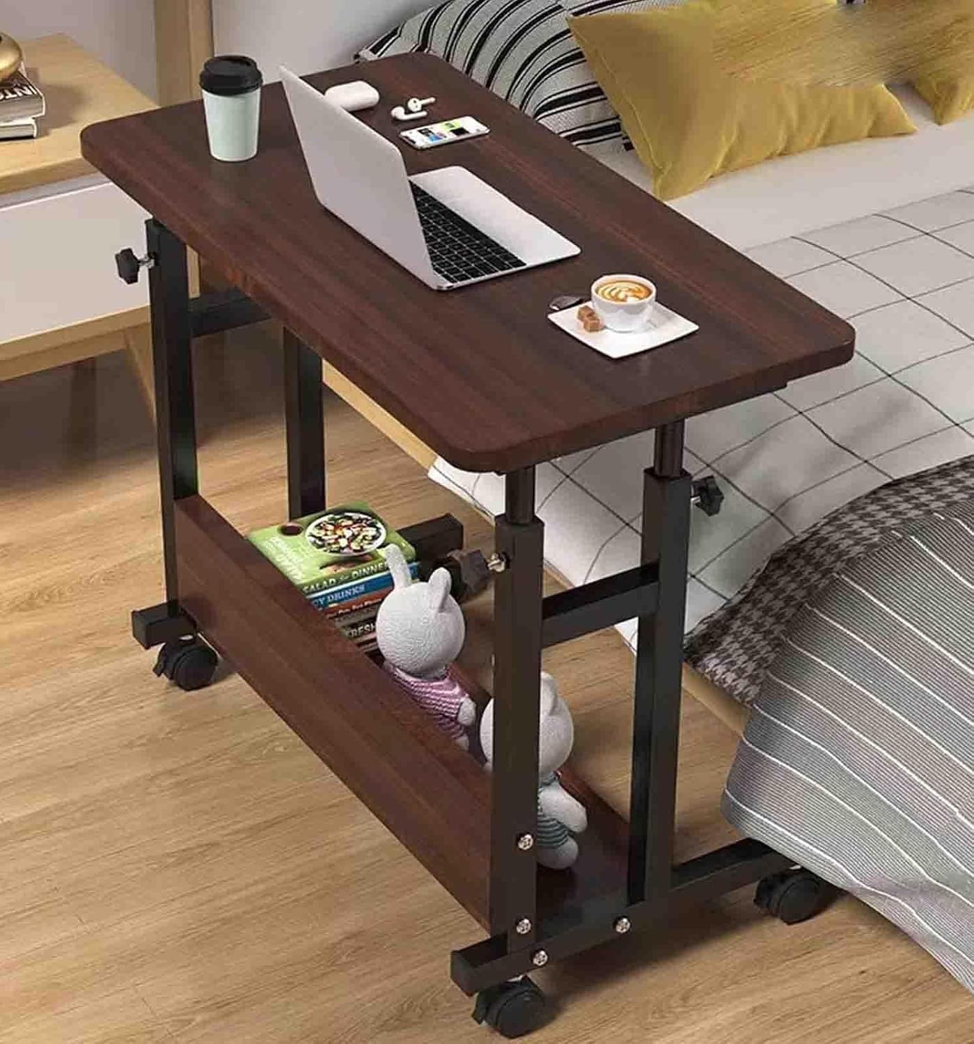 Overbed Table with Wheels, Adjustable Bedside Movable Table, Multifunctional Computer Desk for Hospital and Home Use(80 * 40cm)