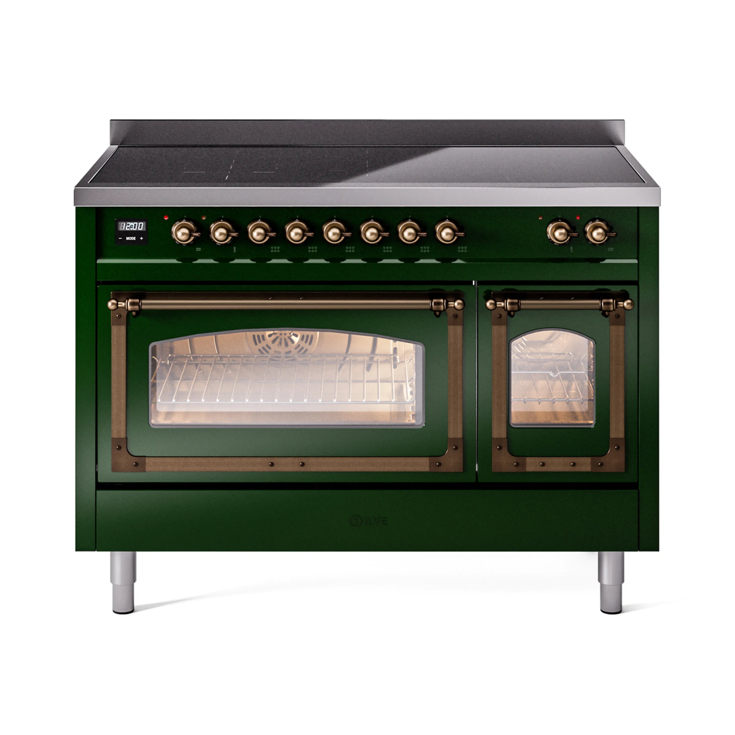 ILVE Nostalgie II Noblesse 48-Inch Induction Range with Triple Glass Door in Emerald Green with Bronze Trim (UNI486NMPEGB)