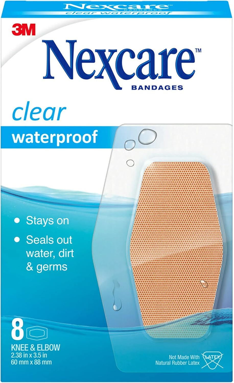 Nexcare Bulk Waterproof Clear Bandages for Knee and Elbow, Stays On in Water, Covers and Protects, 8-Count Packages (Pack of 24)
