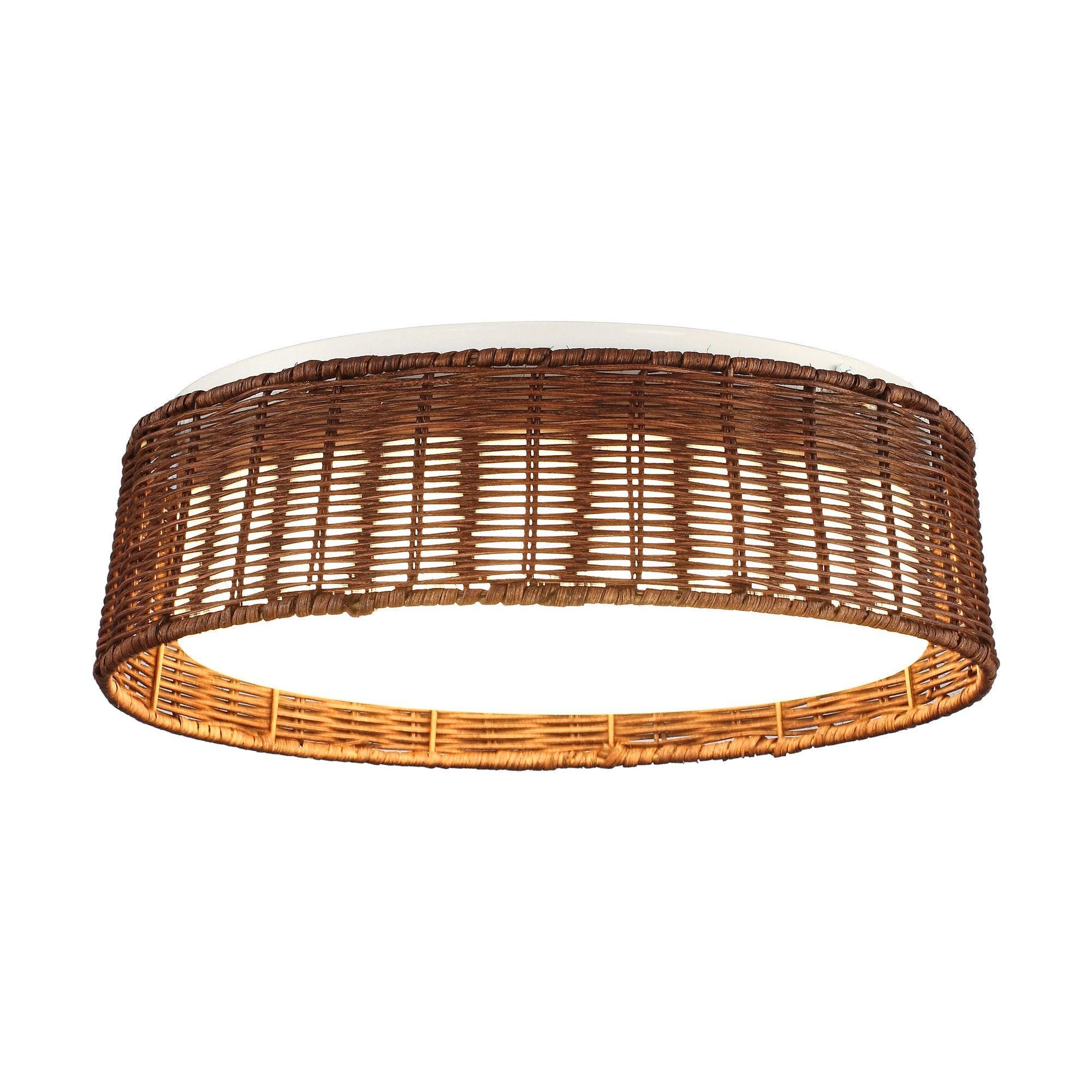Parrot Uncle 16.5-Inch Traditional Brown Rattan Flush Mount Lighting with LED (A566501QE110V)