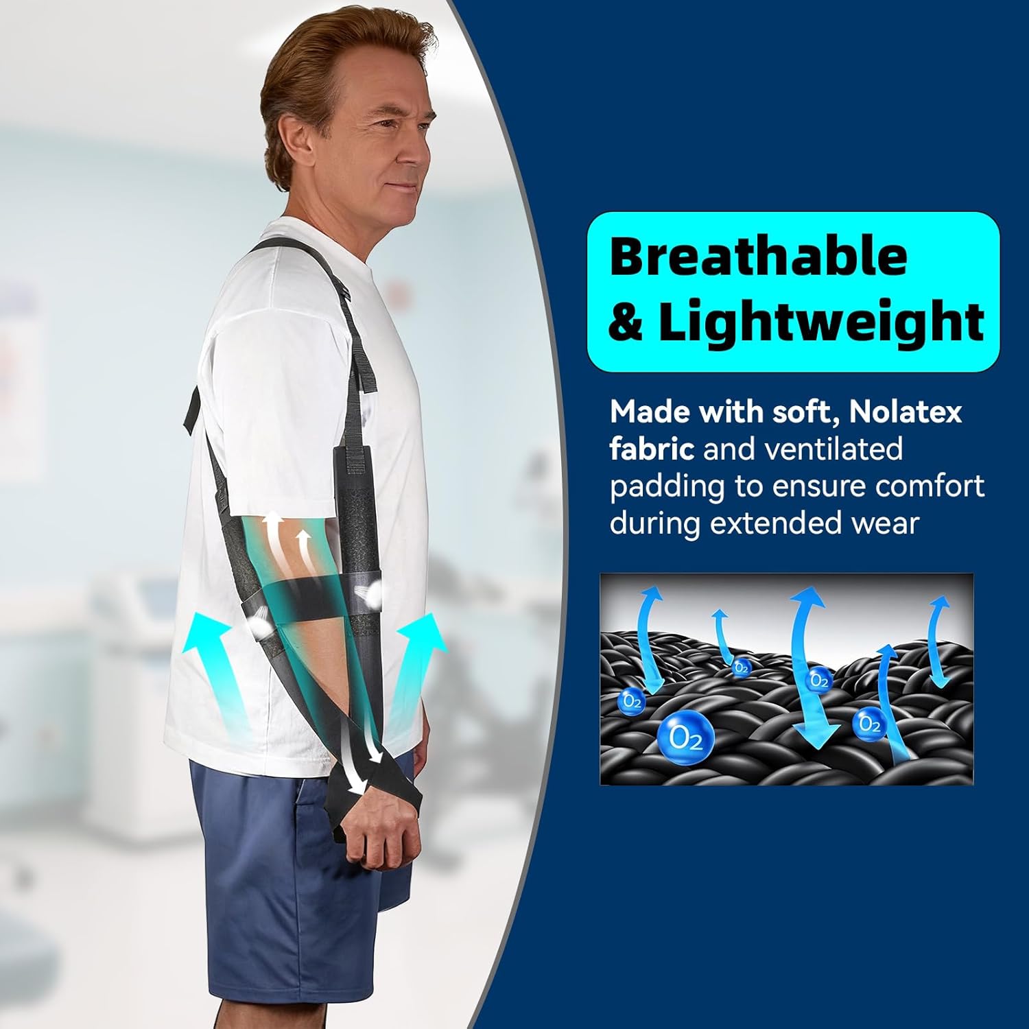 5702957 Arm Sling, Adjustable shoulder Strap with 4-Lab Lock, Breathable fabric for All-Day Comfortable, Black (Large: Height 5'10