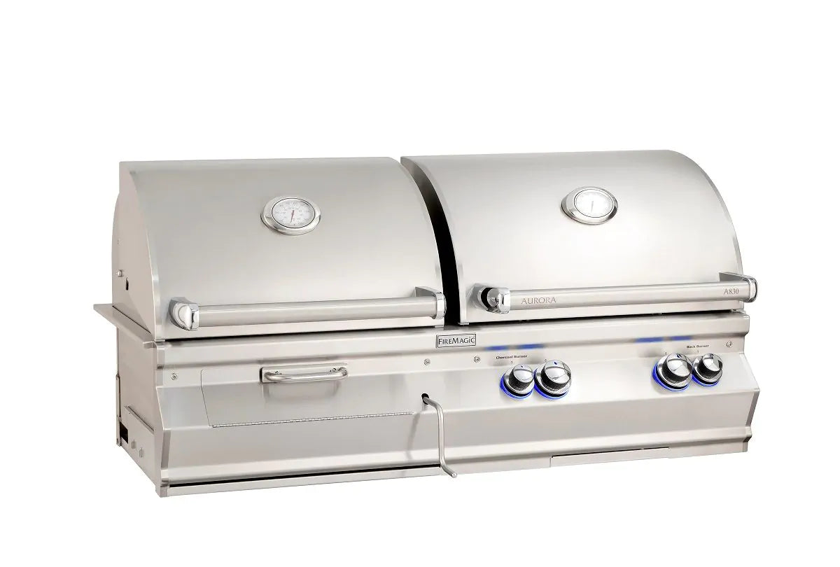 Fire Magic Aurora A830s 46-Inch Natural Gas and Charcoal Built-In Dual Grill with 1 Sear Burner, Backburner, Rotisserie Kit and Analog Thermometer (A830I-8LAN-CB)