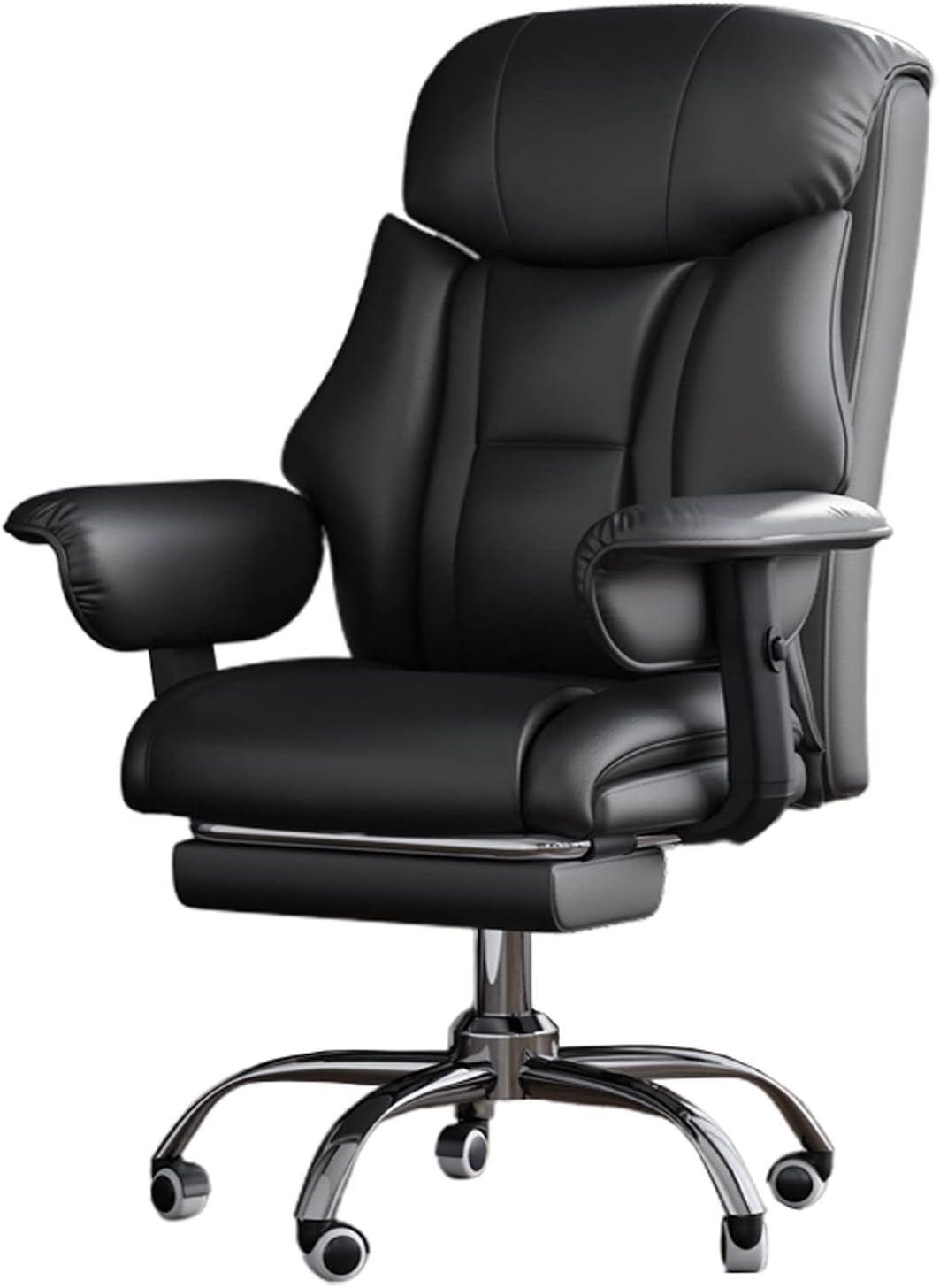 PU Leather Office Chair Swivel Desk Chair with Arm Lumbar Support, Height Adjustable Task Chair for Bedroom Living Room (Black-Brown