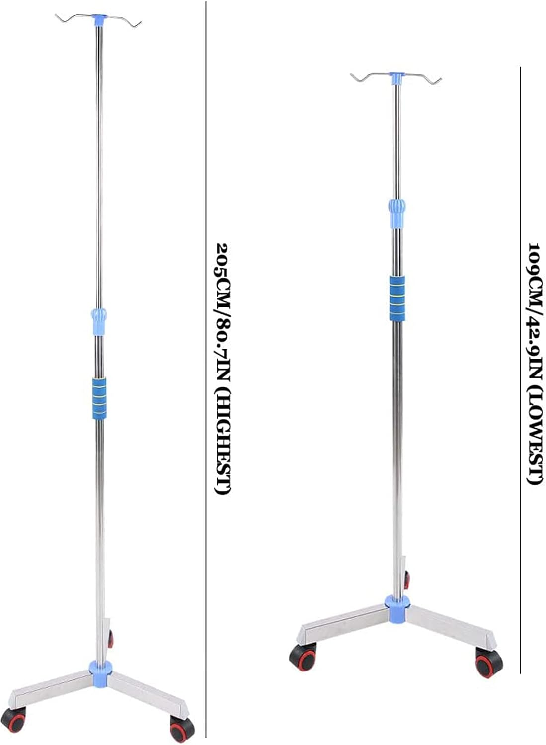 Adjustable Stainless Steel Infusion Stand with Wheels - Drip Holder for IV Therapy, Hospital Use, Medical Equipment, Height Adjustable, Portable Drip Pole