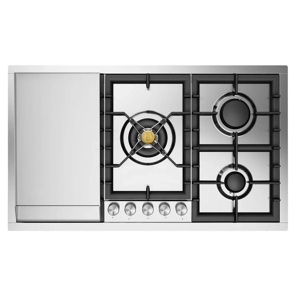 ILVE Professional Plus II 36-Inch Built-In Gas Cooktop with Total Black Brass Burners in Stainless Steel with 5 Sealed Burners & Griddle (UHCPT95FSS)