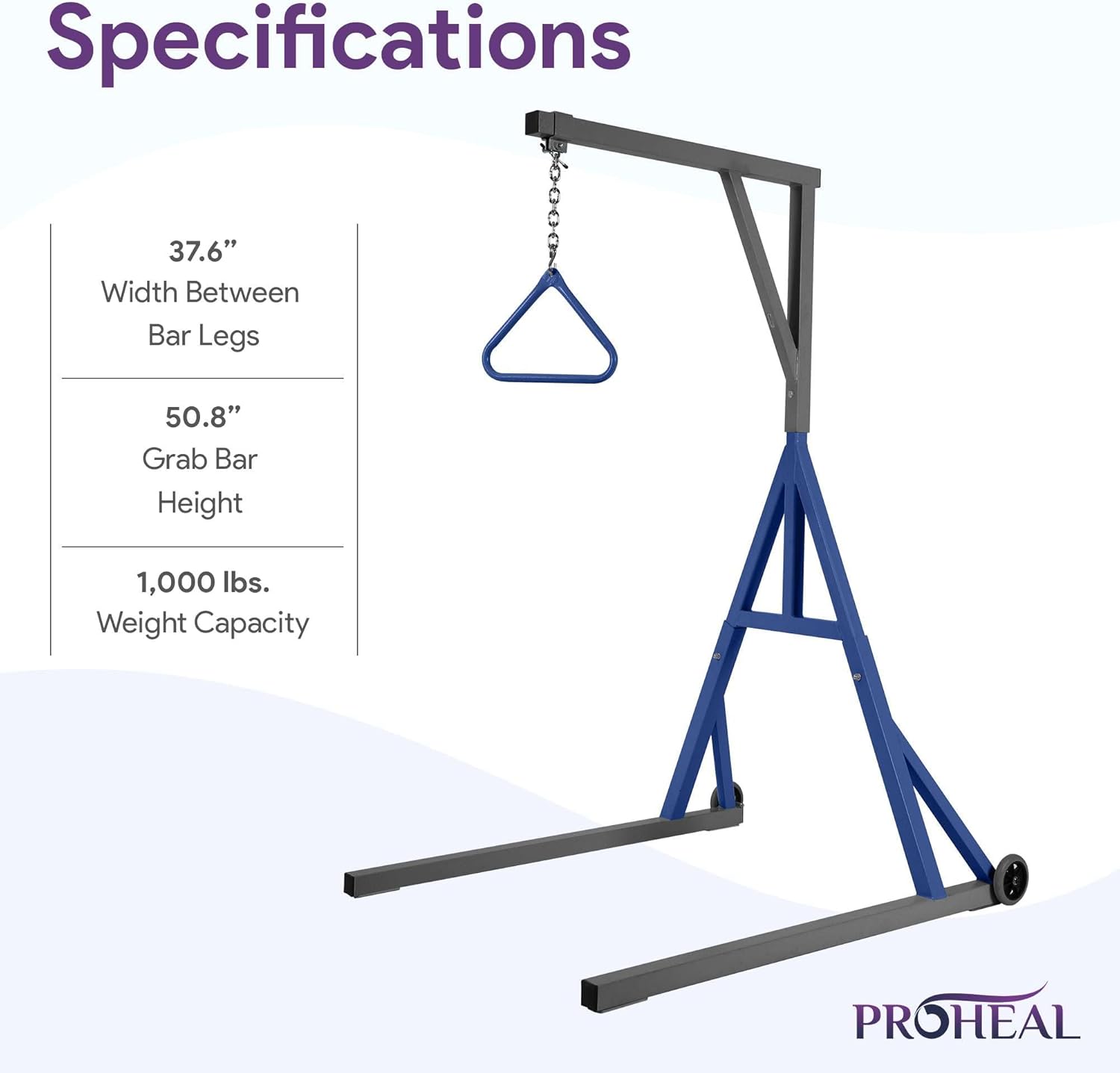 ProHeal Medical Trapeze Bar for Bed Mobility - Bariatric Trapeze Bar Set with 1,000 lb. Weight Capacity - Bed Pull Up Assist for Elderly and Bedridden Patients