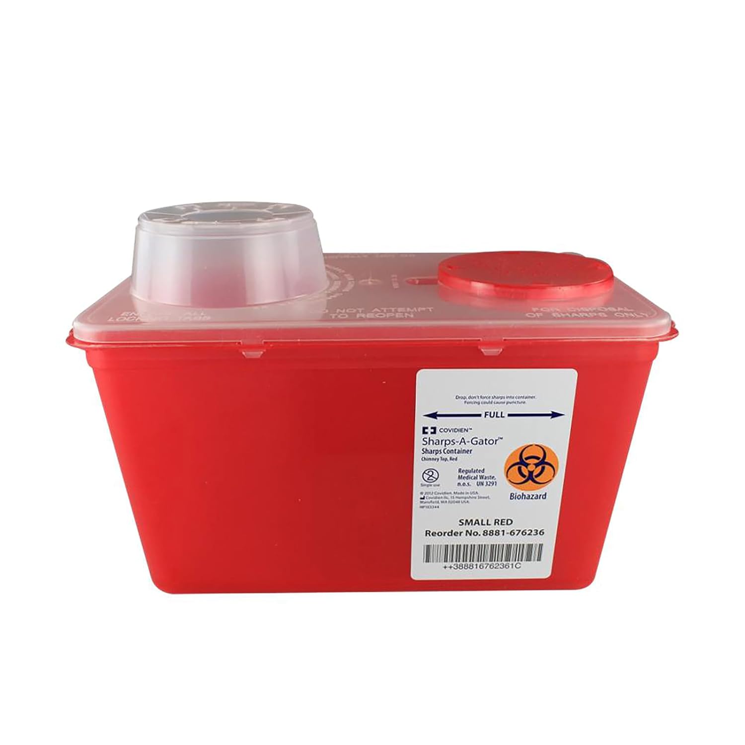 Cardinal Health™ Monoject™ Biohazardous Sharps Container, Chimney Top, Red, 4 Quart, Case of 40