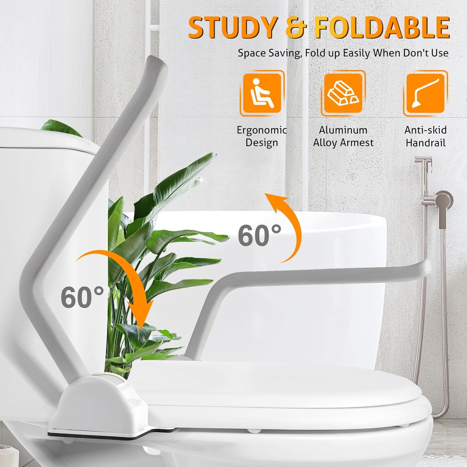 WICHEMI Toilet Safety Rails for Seniors Toilet Rails with Arms Foldable Toilet Handrails Aluminum Alloy Armrest Hand Rail Heavy Duty 480LBS Toilet Safety Frame for Elderly, Handicap, Pregnant