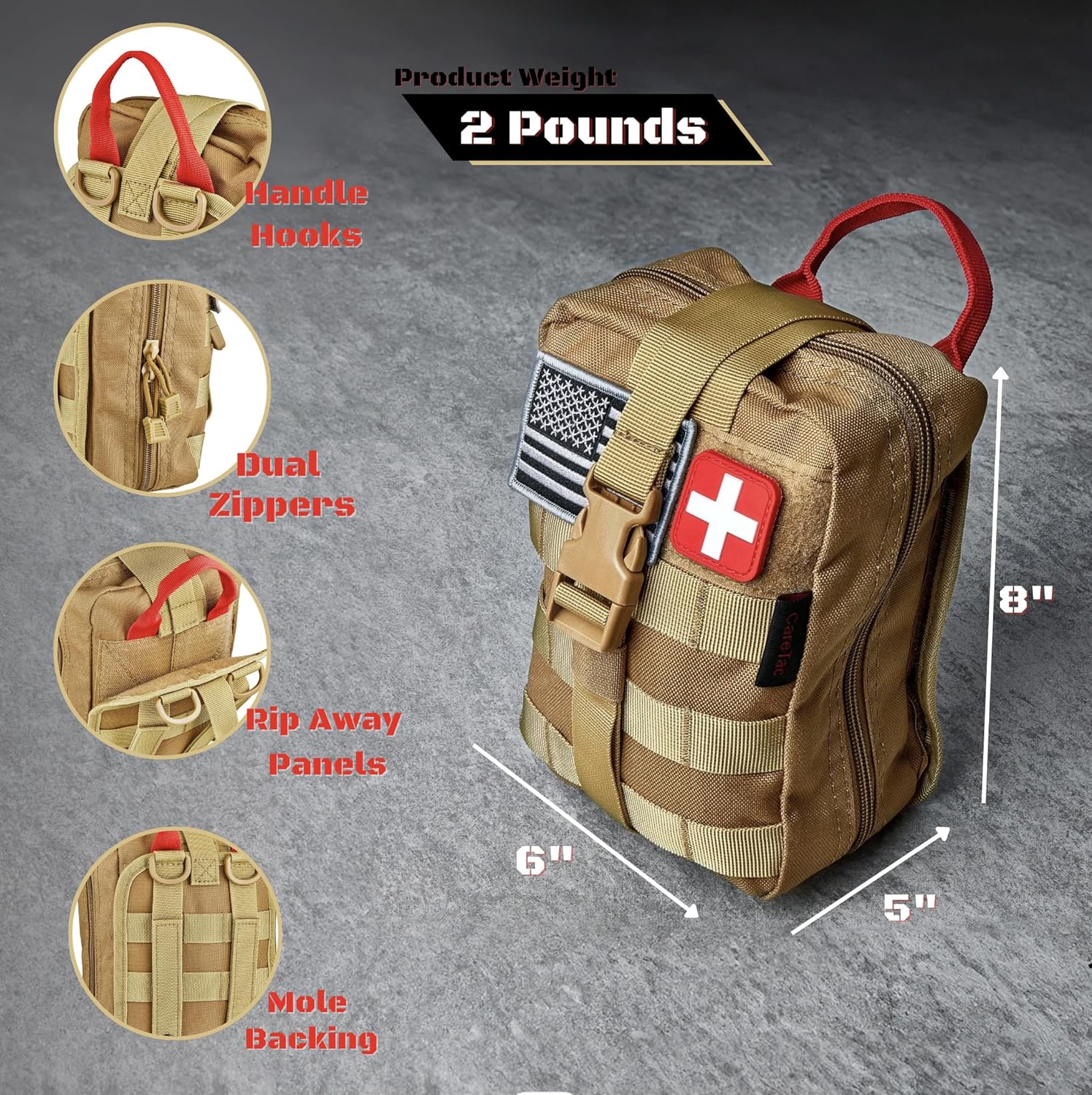 CareTac IFAK Trauma & First Aid Kit with CAT Gen 7 Tourniquet – Military-Grade Tactical Medical Kit Includes Israeli Bandage, Chest Seal, Splint & CPR Mask for Bleed Control, Gunshot Wounds & More