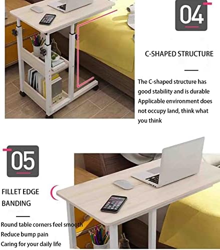 Mobile Overbed Table with Wheels, Adjustable Bedside Table for Hospital & Home Use, Manual Lifting Desk Ideal for Laptops & Keyboards, Portable & Versatile Design