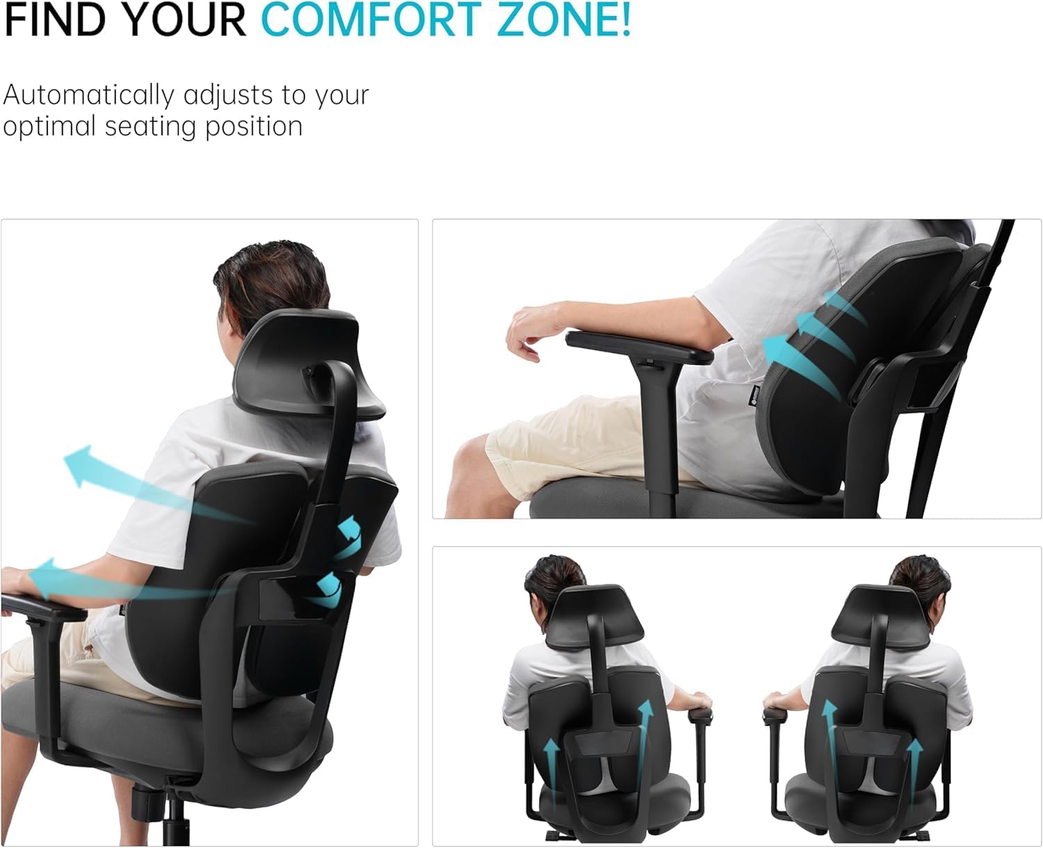 EUREKA ERGONOMIC Mesh Office Chair Ergonomic With Lumbar Support, Comfy Office Desk Chair With Adjustable Dual Back Support And Headrest, Black Office Chair With 3D Arms And Adjustable Height For Home