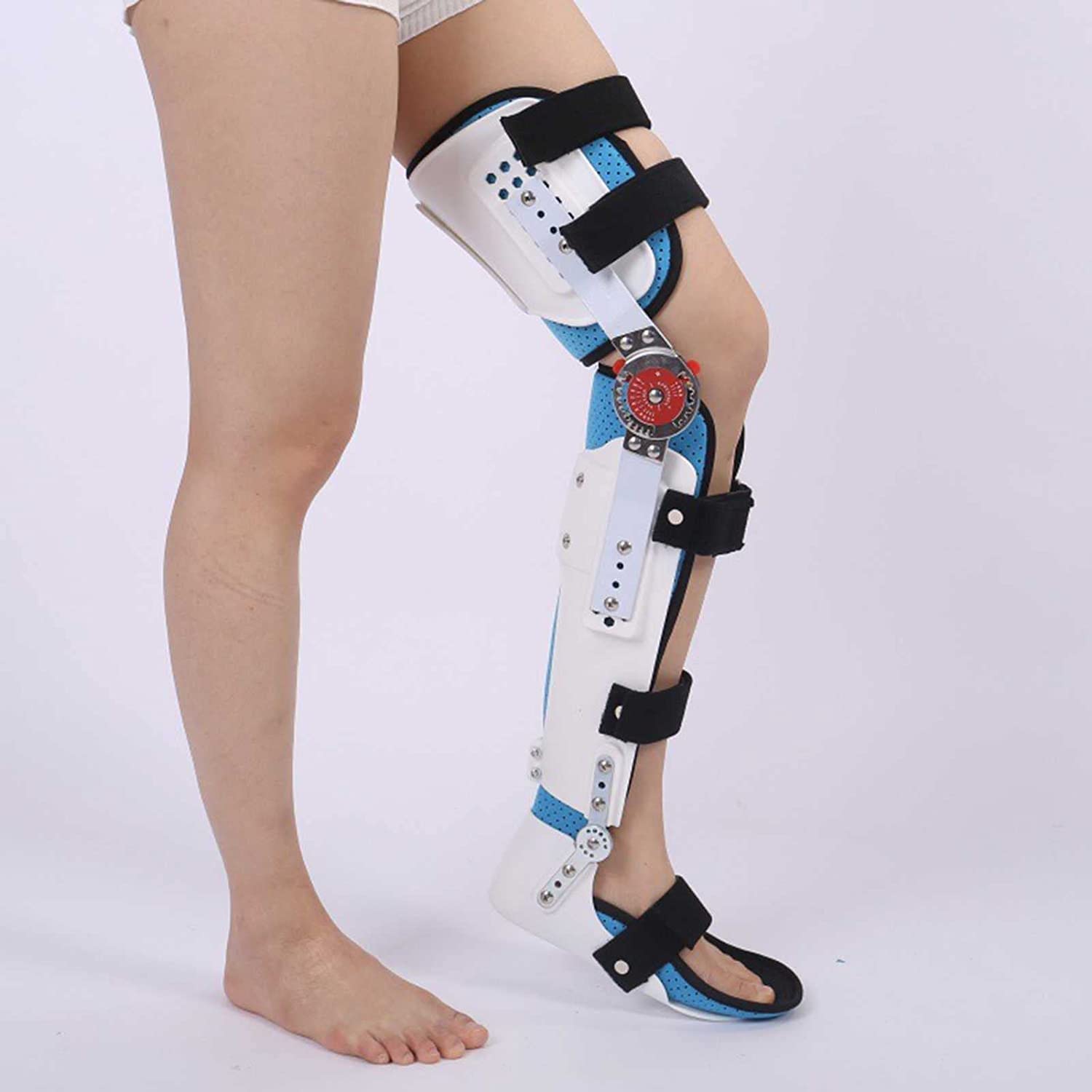 Knee Orthosis Support Joint Stabilizer， Hinged Knee Brace Fracture Fixed Guard Splint Leg Protector Fully Adjustable Calf Ankle Foot Fixed Bracket，Left-L/Large