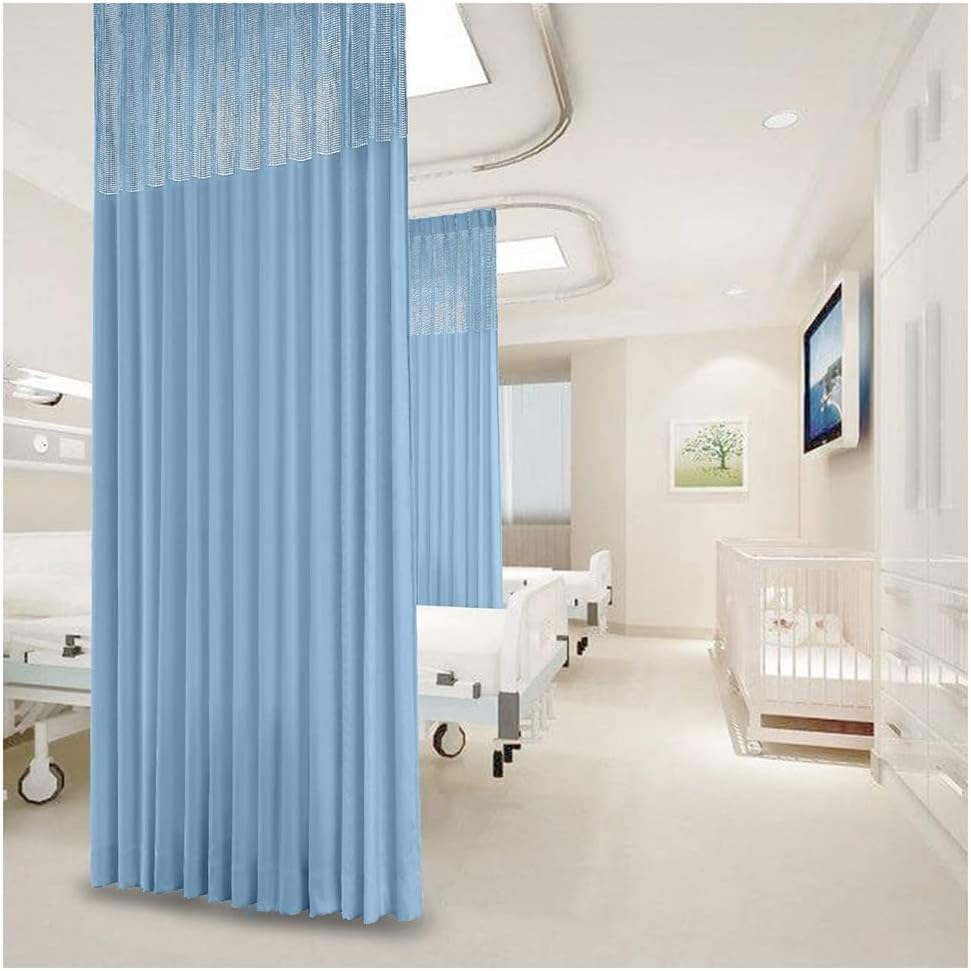 Rygcrud School Nurse Clinic Privacy Curtains, Flame Retardant Drape with Bendable Track, Room Divider for Beauty SPA, Ceiling Mount(Light Blue,2.5 * 2.7m)