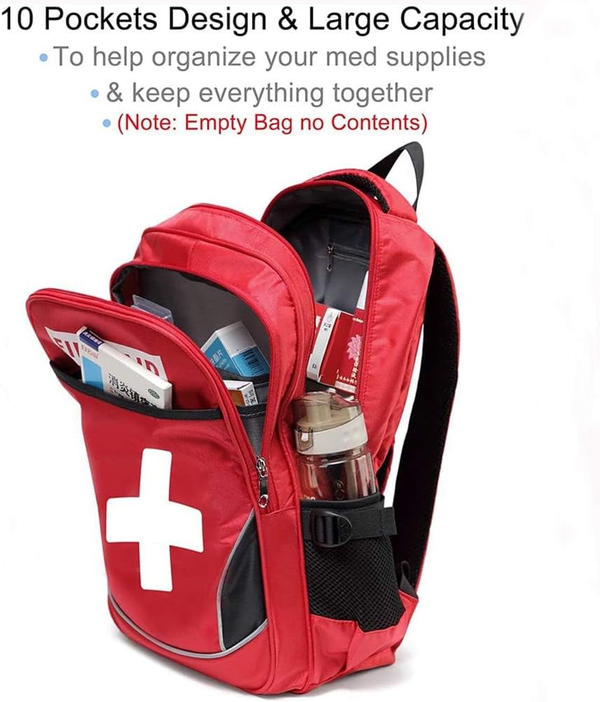 First Aid Bag Empty Red Emergency Medical Bag First Responder Trauma Multi-Pocket Traveling Field Trips Camping Essentials (Red, Pack of 10)