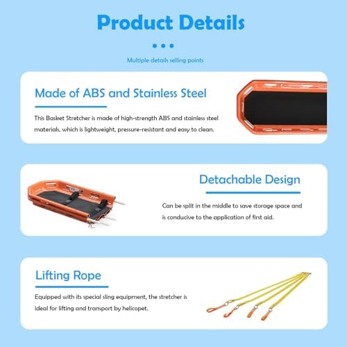 Compact Emergency Rescue Stretcher - 595 lbs Weight Limit, Stainless Steel Lifting Points, Safety Belts, Ideal for Air, Sea & Wilderness Rescue Scenarios