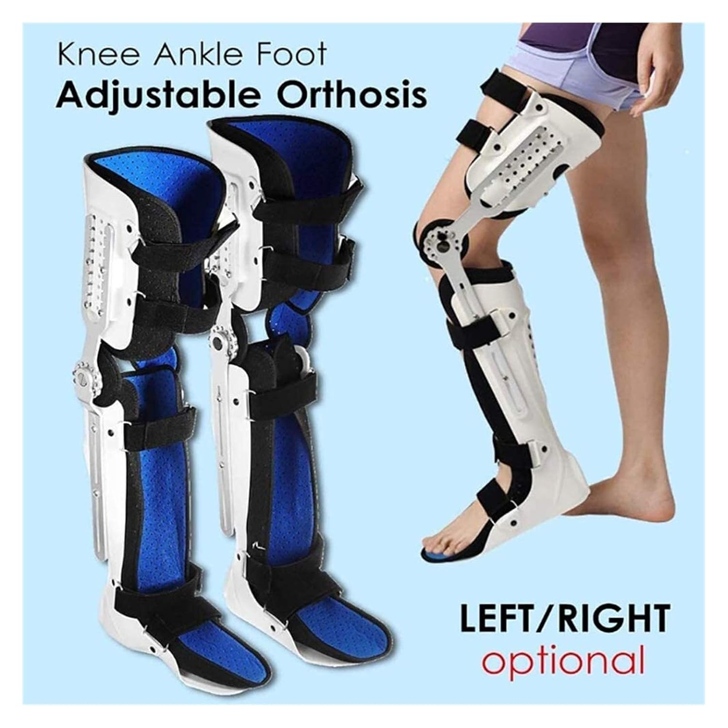 Adjustable Knee Orthosis Support Joint Stabilizer, Hinged Knee Brace Fracture Fixed Guard Splint Leg Protector Fully Calf Ankle Foot Fixed Bracket Breathable And Good Elastic (Left Leg)