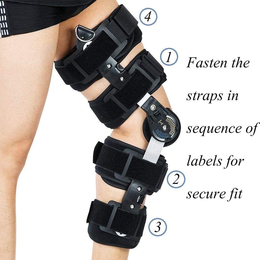 Hinged Adjustable Knee ROM Brace Support Injury - Orthosis, Knee Immobilizer for ACL, MCL and PCL, Orthopedic Rehab, Meniscus Tear, Post Op Recovery Stabilize Support for Men & Wo(
