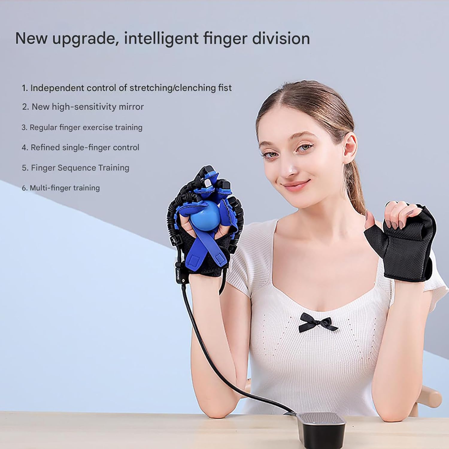 Hand Rehabilitation Robot Gloves, Stroke Therapy Equipment Hand Splint Finger Orthosis, HD LED Large Screen, Adjustable Strength, Five-Finger Training