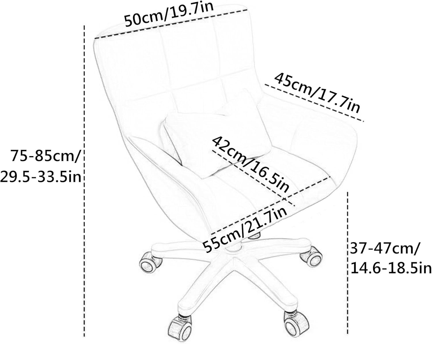 Home Office Desk Chair, Leather Ergonomic Swivel Computer Task Chair with Lumbar Support and Arms, Adjustable Height Vanity Chair, Easy to Assemble (Off-White+gray1-Height 75-85CM