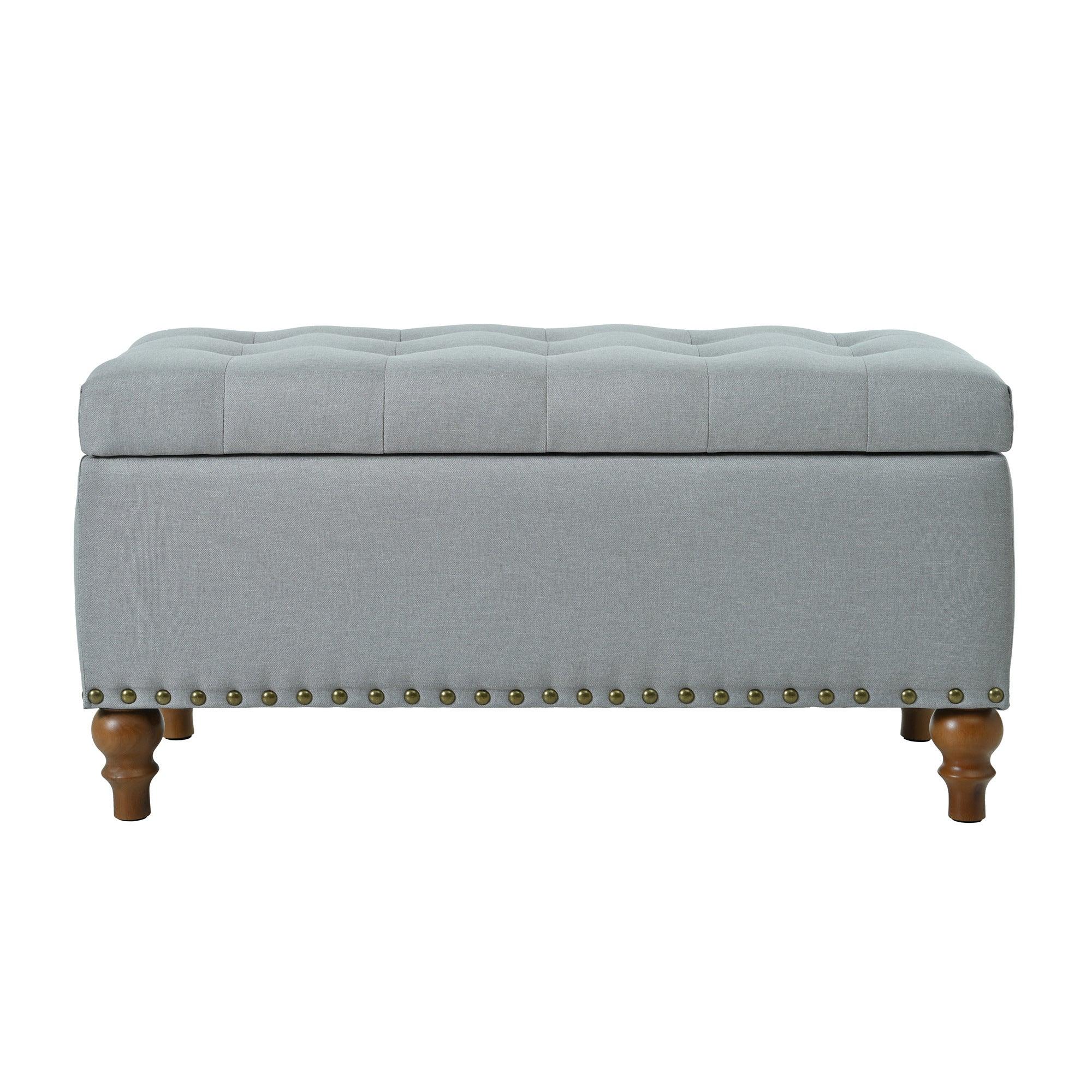 Parrot Uncle 36-Inch Ottoman Storage Bench with Recessed Support Hinge Top for Easy Opening,  Rivet Trim Around, Linen