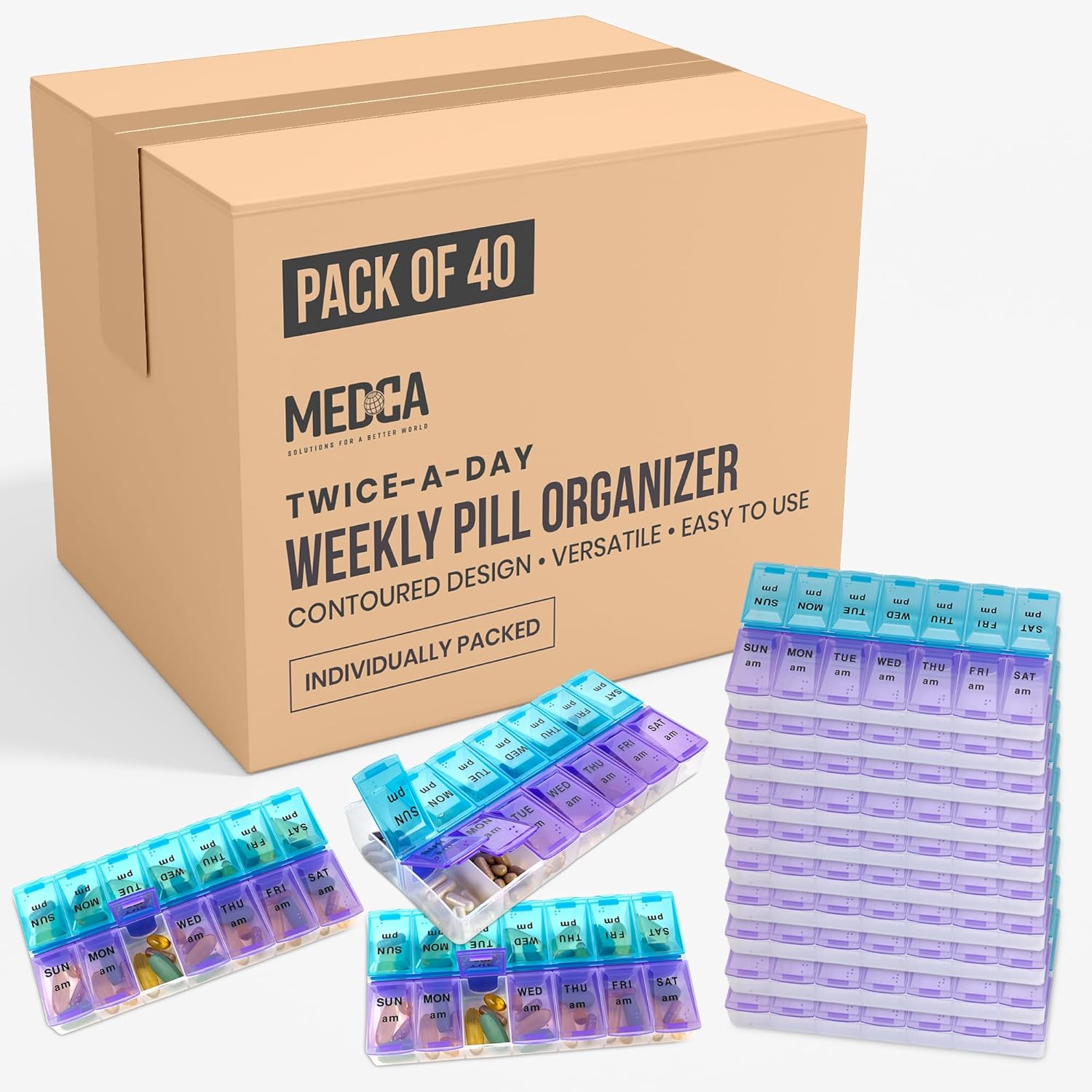 MEDca Weekly Pill Organizer, Twice-a-Day, Pack of 40