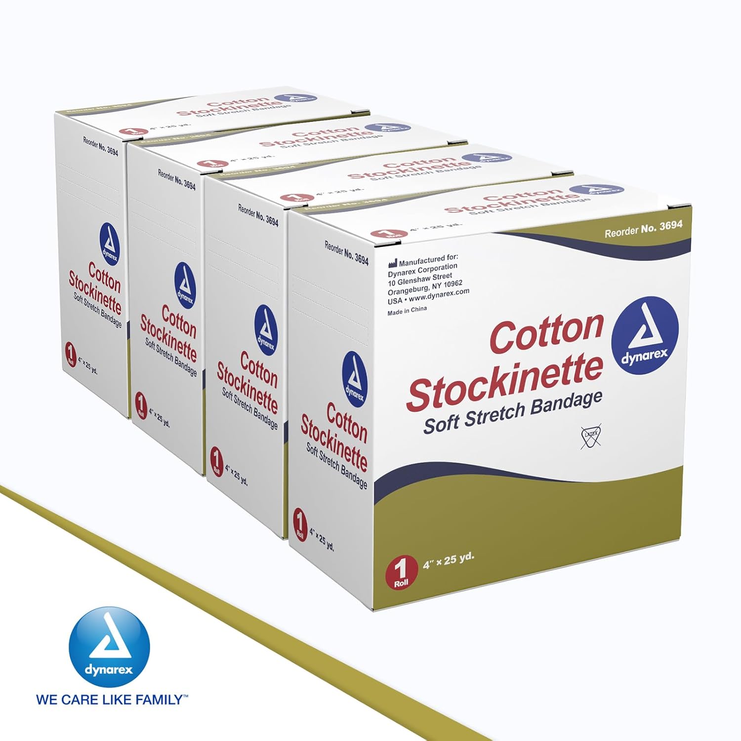 Dynarex Tubular Cotton Stockinette - Non-Sterile Elastic Stockinette Tubing for Legs & Arms - Moisture-Wicking Cast Padding - 4