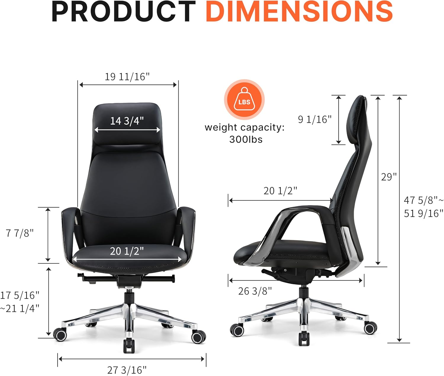 EUREKA ERGONOMIC Serene Executive Office Chair Genuine Leather Office Chair, Modern Executive Chair 135° Back Support Comfy Desk Chair with Arms & Aluminum Base for Home-Black