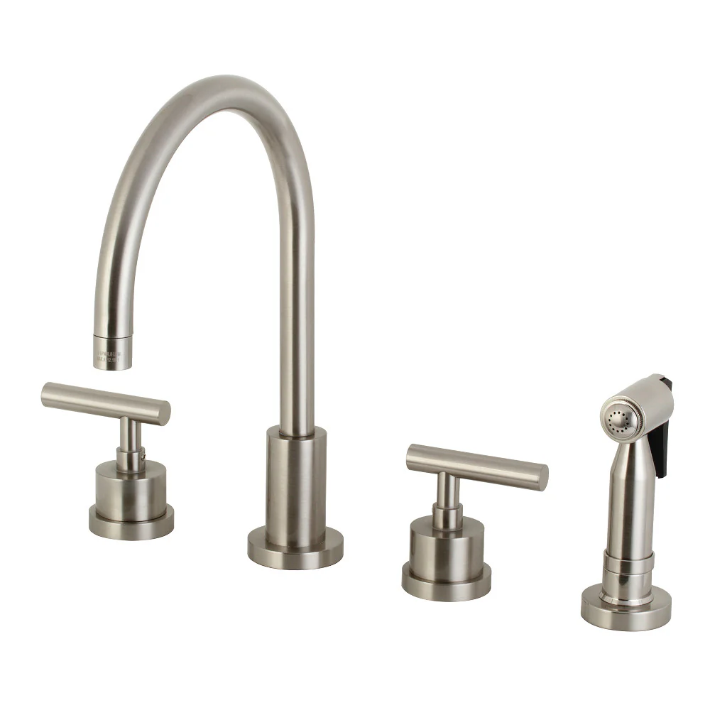 Kingston Brass Manhattan Double-Handle Widespread Kitchen Faucet with Brass Sprayer, Brushed Nickel (KS8728CMLBS)