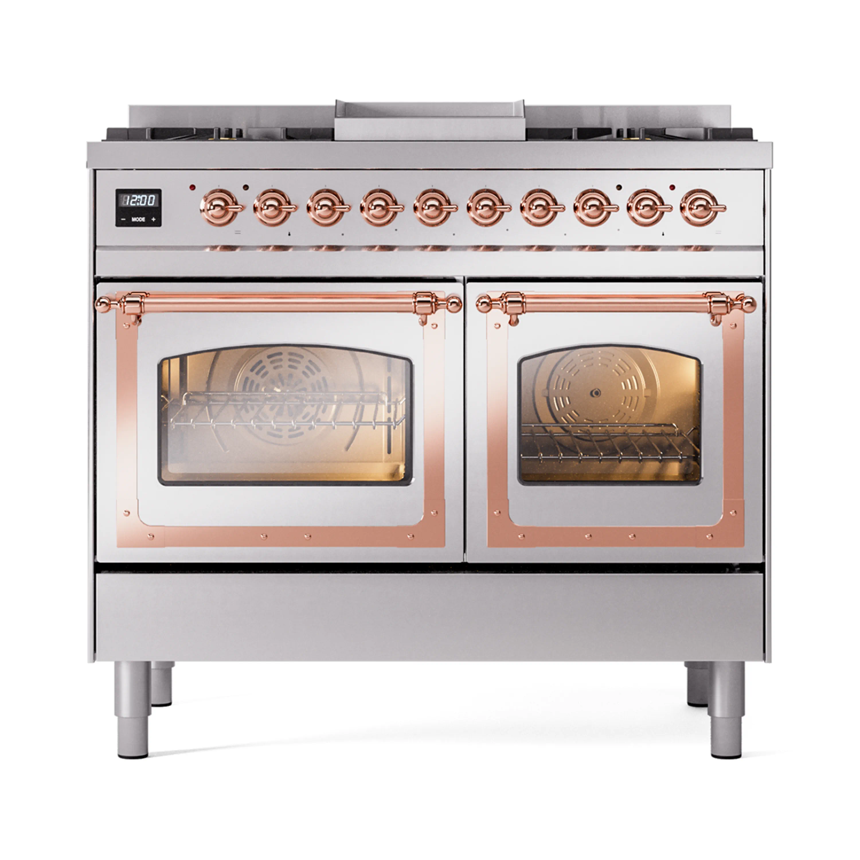 ILVE 40-Inch Nostalgie II Noblesse Dual Fuel Range with Triple Glass Door Oven in Stainless Steel with Copper Trim (UND40FNMPSSP)