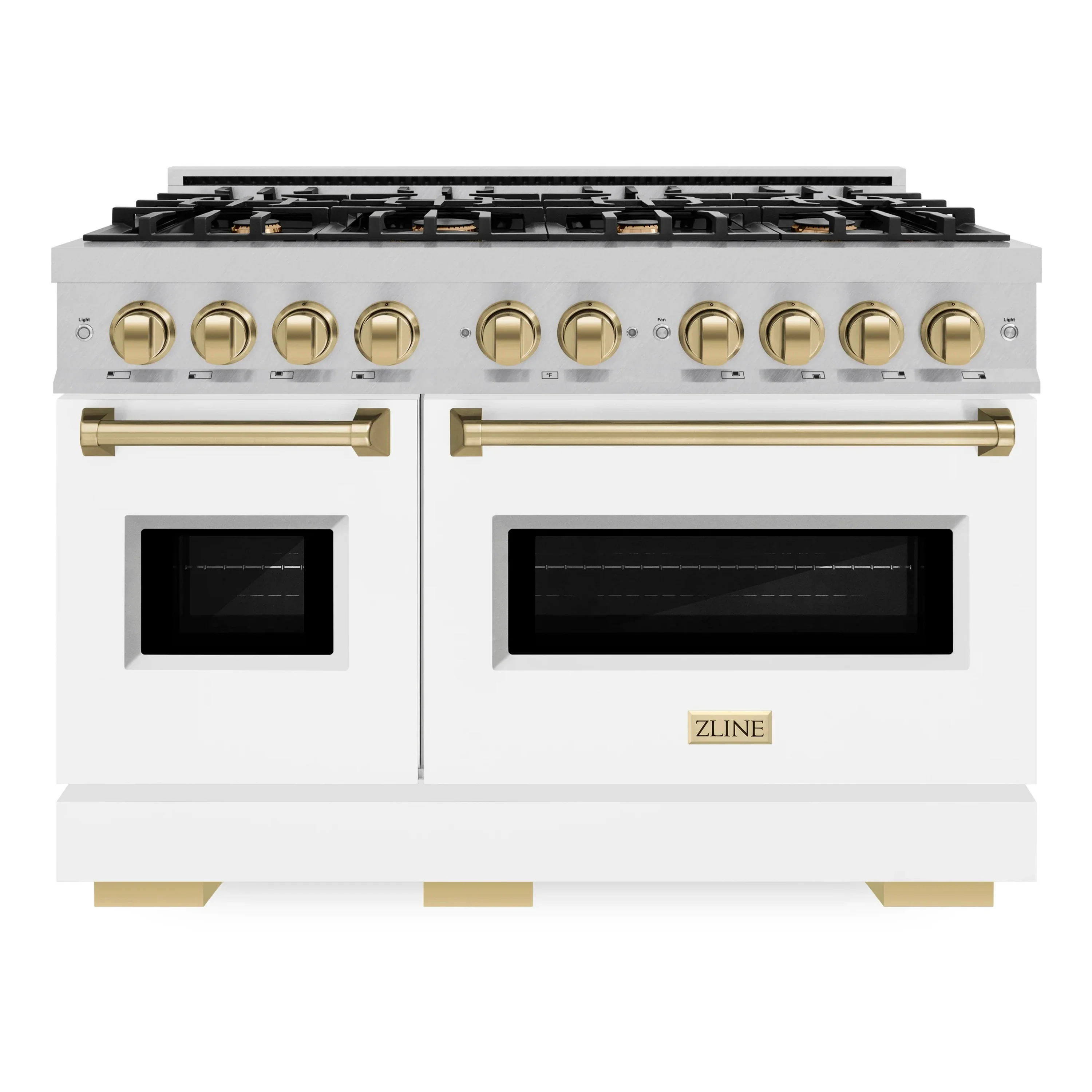ZLINE Autograph Edition 48-Inch Classic Series Dual Fuel Range in Satin Stainless Steel with White Matte Door and Champagne Bronze Accent (CDRSZ-WM-48-CB)