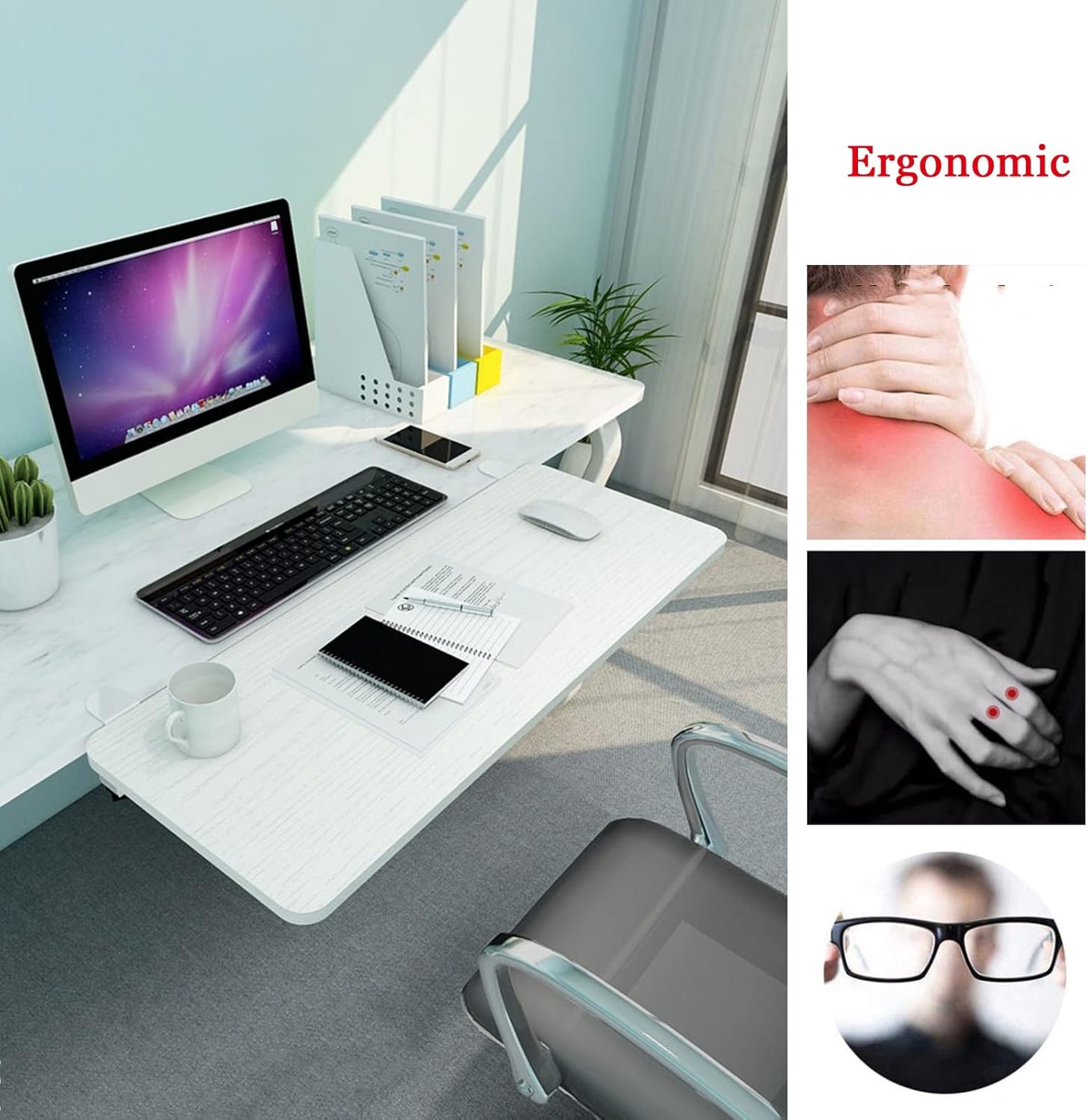 Computer Desk Extender Mouses Tray 55/65/75x25cm - 90° Foldable Keyboard Tray Wooden Support Shelf - with K-Bracket - Ergonomic Table Arm Elbow Support for Office,Black-75x25cm(30x10Inch)