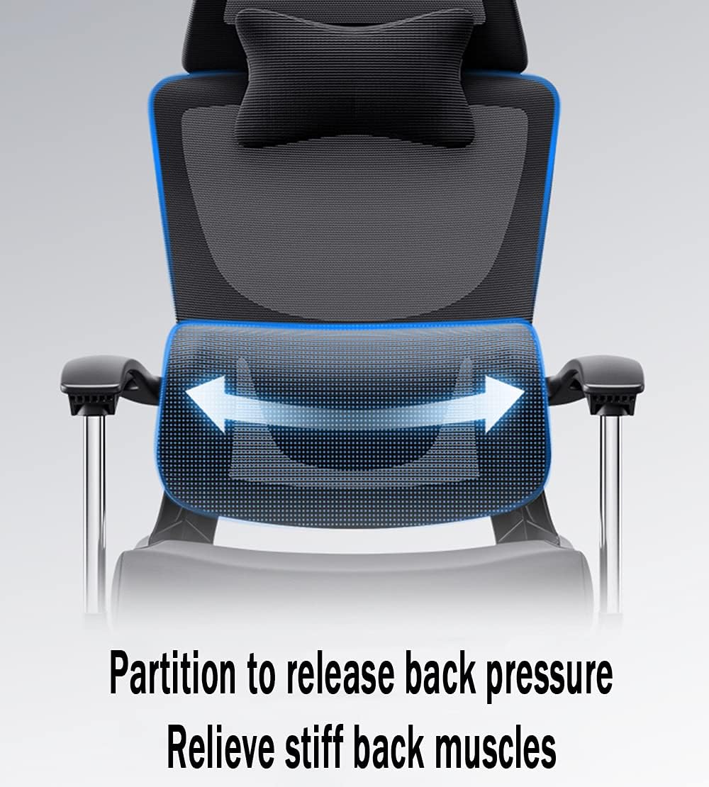 Executive Recline Tables and Chairs Linkage Armrest Lumbar Support High Back Net 155° Tilt 360° Rotation Seat Lift Reinforced Nylon Resin Base Silent PU Casters Unisex(