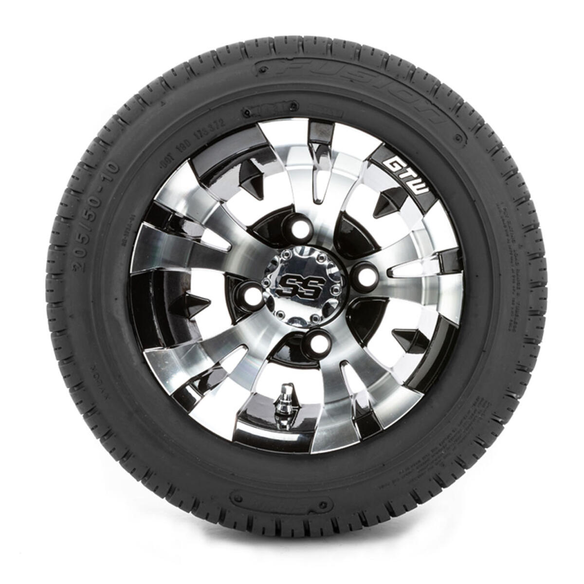 10” GTW Vampire Black and Machined Wheels with 18” Fusion DOT Street Tires – Set of 4