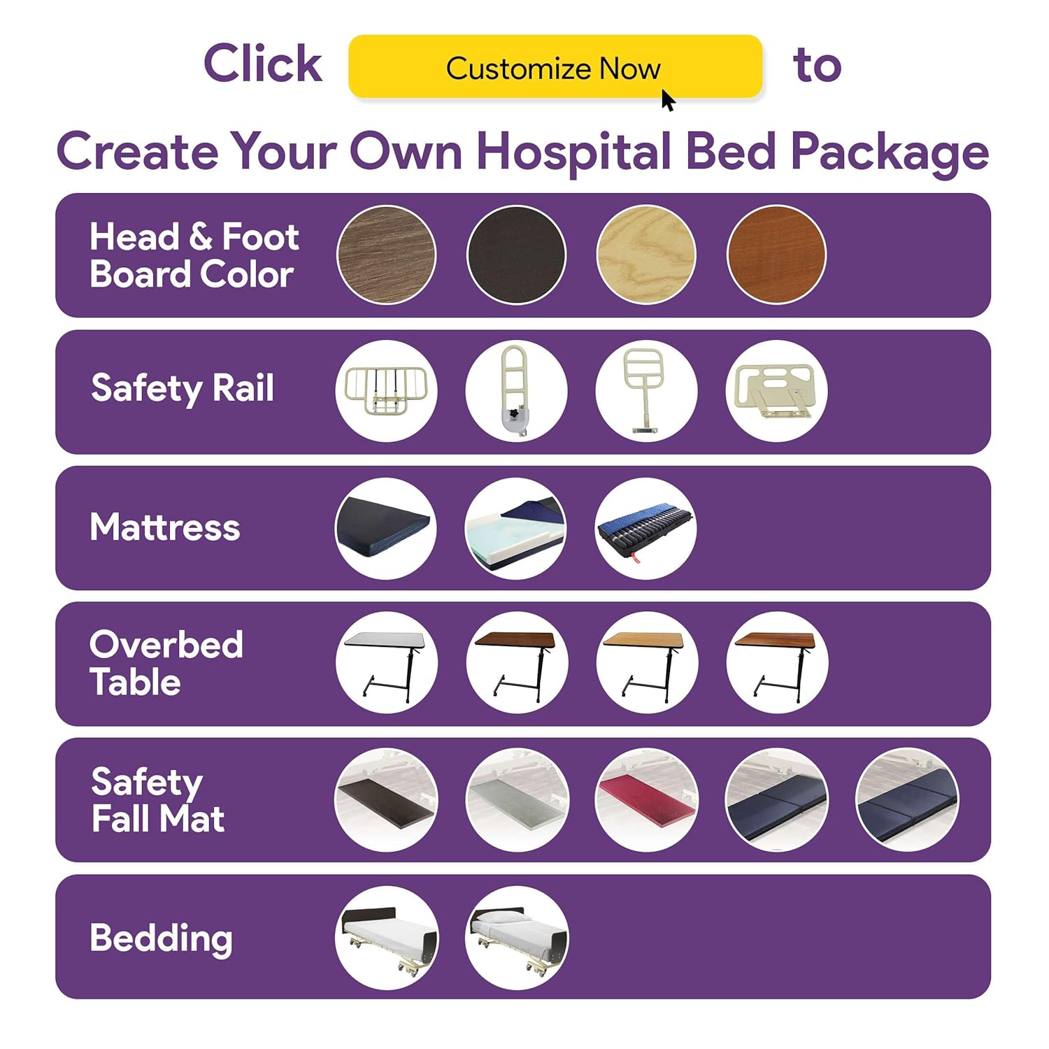 [Customize Your OWN Bed Package] Full Electric Hospital Bed for Home Use - Choose Mattress, Color, Rails and More - Ultra Low 7