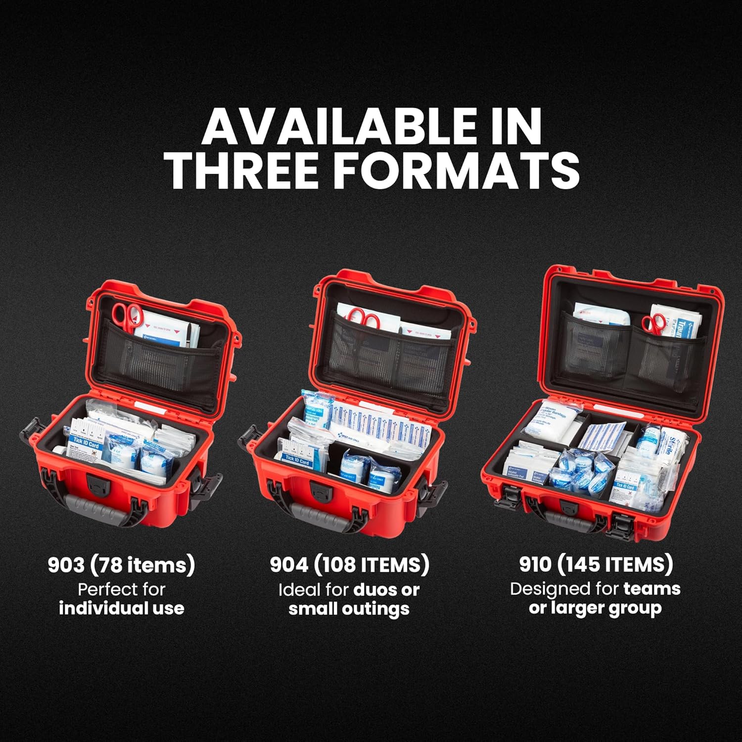 NANUK 910 Waterproof First Aid Kit 146pcs – Durable, Pre-Stocked First Aid Emergency Kit with Bandages, Tick Removal Tool, and More – Dustproof, Impact-Resistant, Floats (14.3