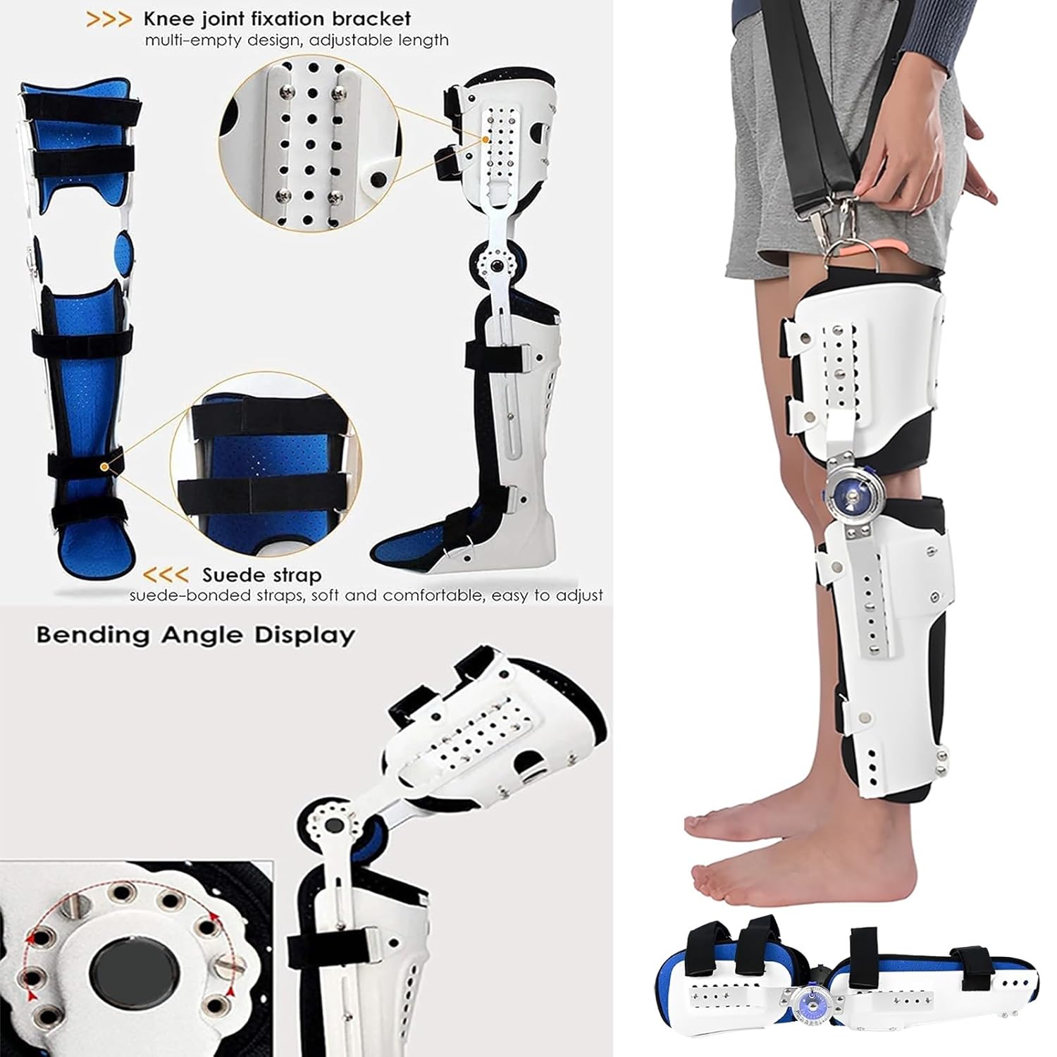 Unloader knee brace Knee Joint Fixed Brace Full Leg with Walking Boots Knee Immobilizer with Locking Dials & Side Strong Stabilizers Thigh Knee Leg Ankle Fixed Limb Strap for Men and Women(Adjustable,