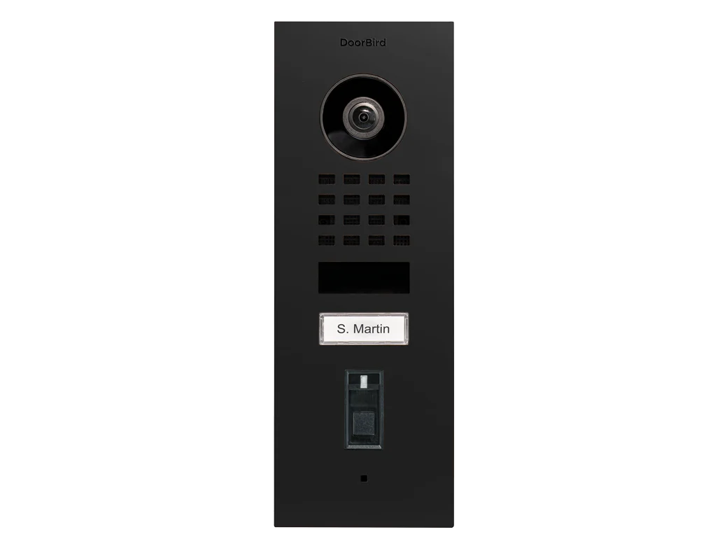 DoorBird D1101FV Fingerprint 50 Flush-Mount IP Video Door Station, 1 Call Button in Graphite Black