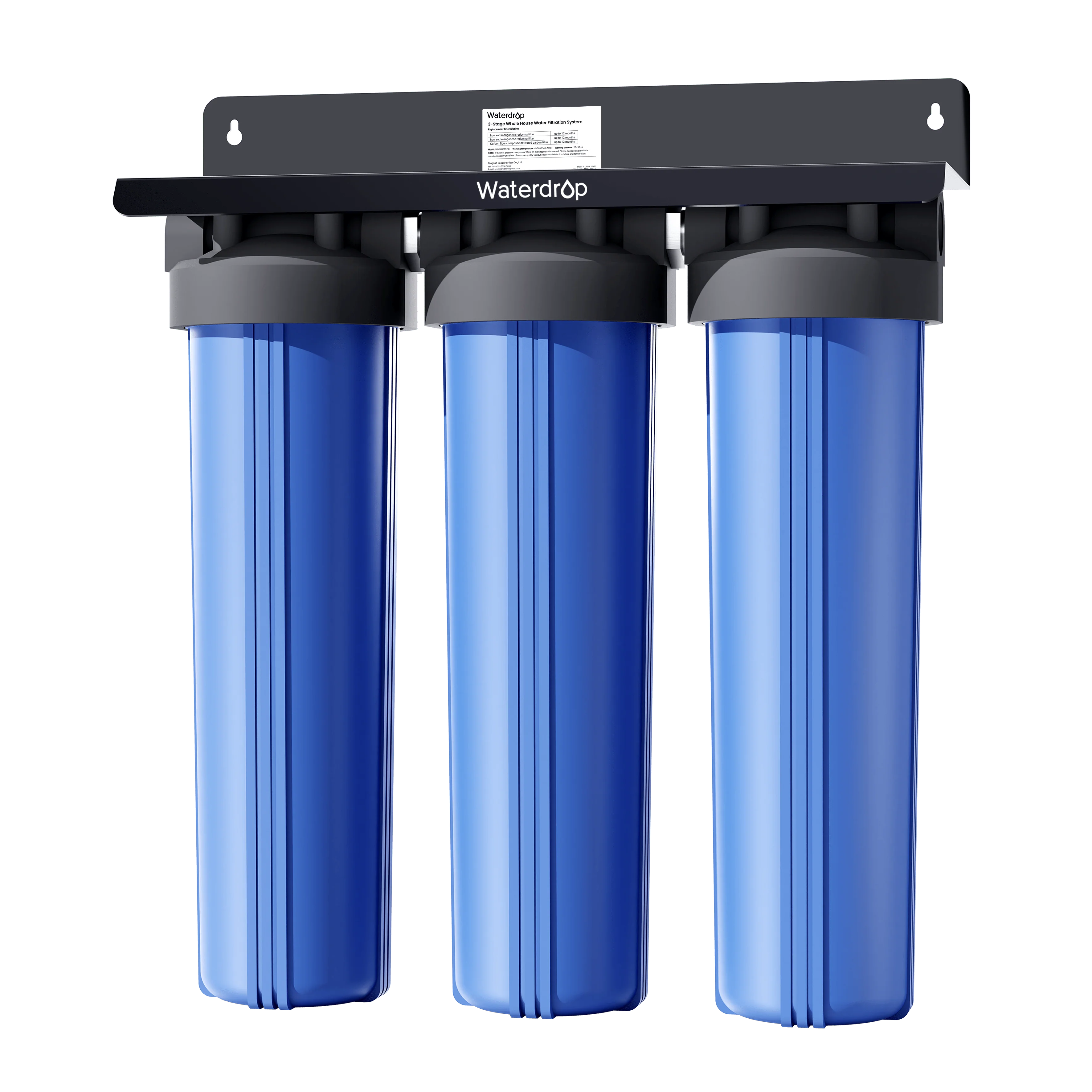 Waterdrop 3-Stage Whole House Water Filter System,Reduce Iron & Manganese,with Carbon & Sediment Filters,7-Stage Filtration,Reduce Lead,Chlorine,Odor,5 Micron WHF3T-FG,1