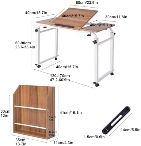 Over Bed Table, Over The Bed Table with Wheels, Rolling Bed Table, Mobile Desk, King Size Bed Frame, Adjustable Height and Length for Hospital and Home Use (Color : Oak, Size : 120cm/47.2in)