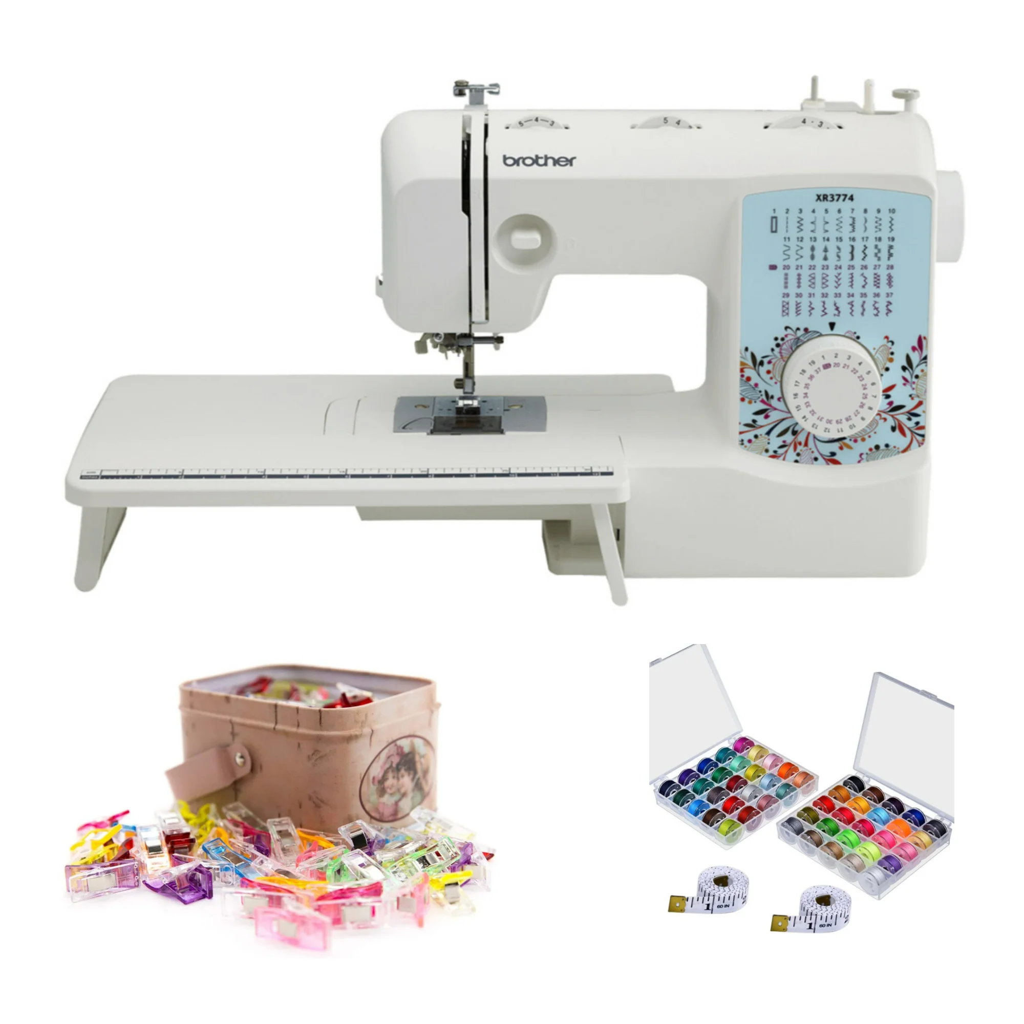 Brother XR3774 Wide Table Sewing with Built-In Stitches with Sewing Bundle