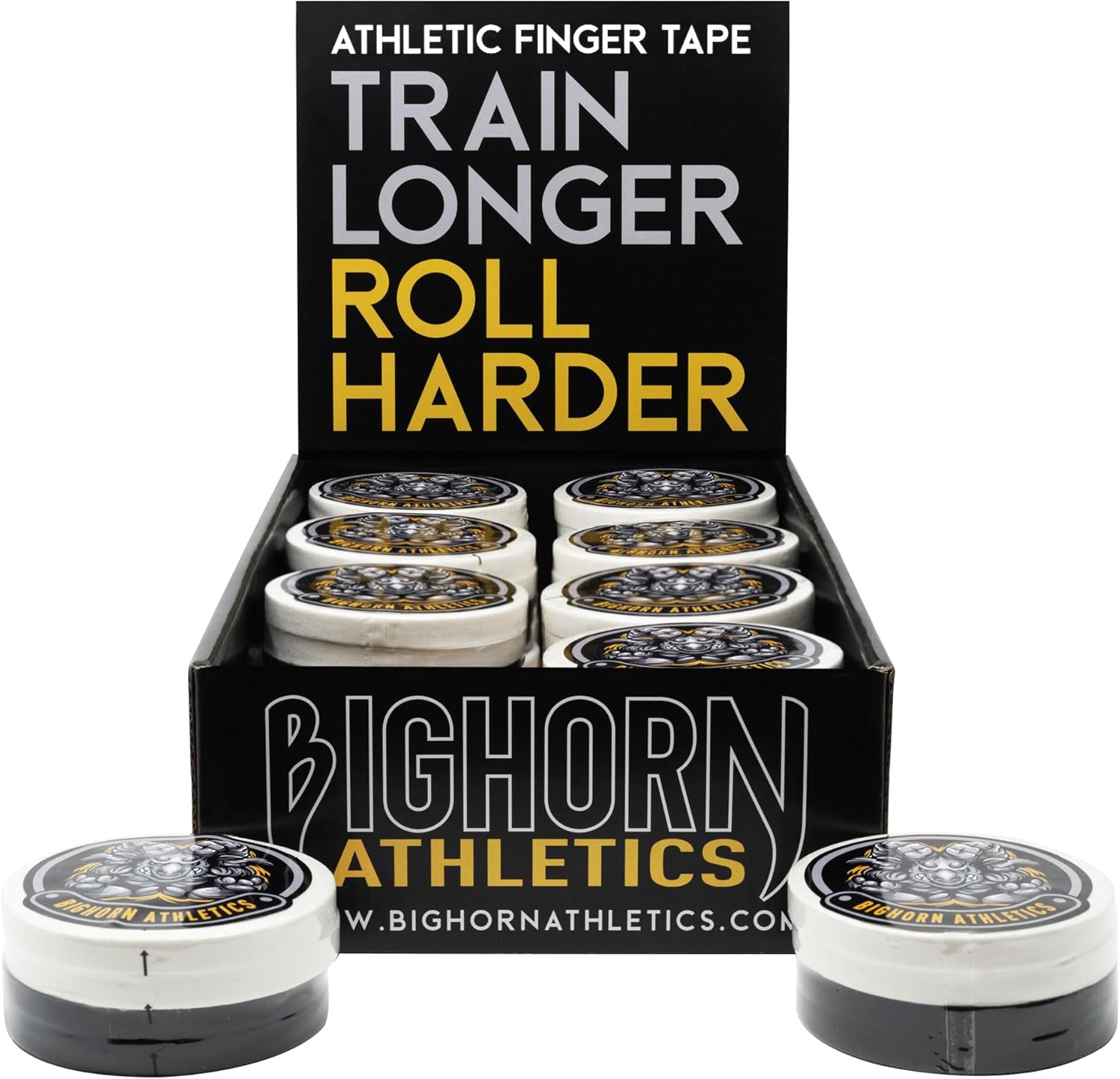 Bighorn Athletics Premium Competition Jiu-Jitsu Finger Tape - Bulk Box of 16-Bundles, 0.3-Inch Width, Assorted Black/White