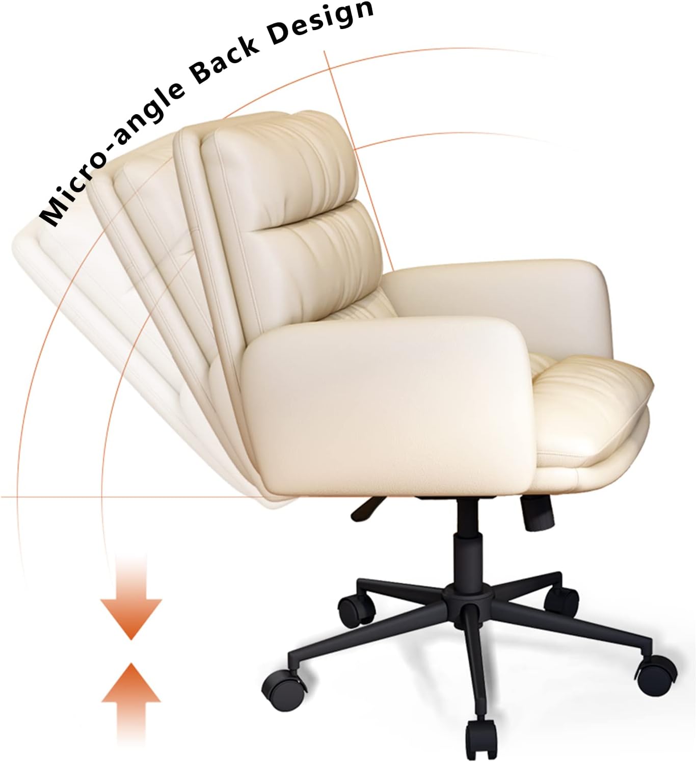 Home Office Chair Mid Back PU Leather Desk Chair Computer Chair Ergonomic Task Rolling Swivel Chai with Lumbar Support & Armrest (White