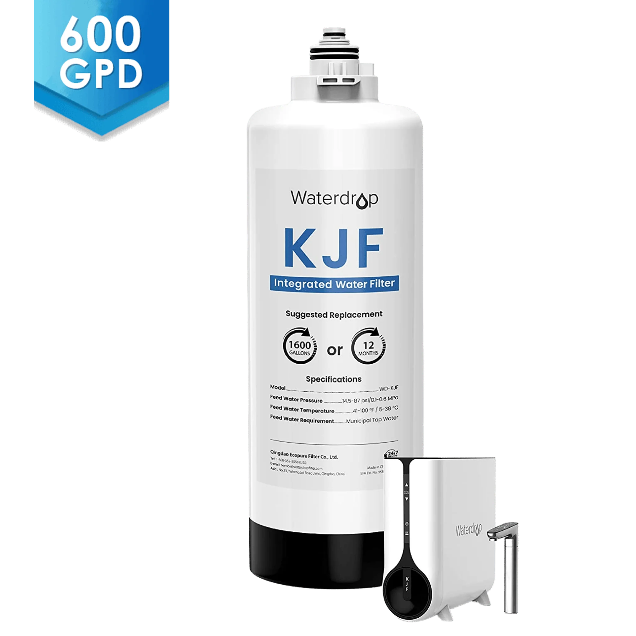 Waterdrop Filter, Replacement for WD-KJ600 Reverse Osmosis Instant Hot Water Dispenser System, 12-month Lifetime (WD-KJF)