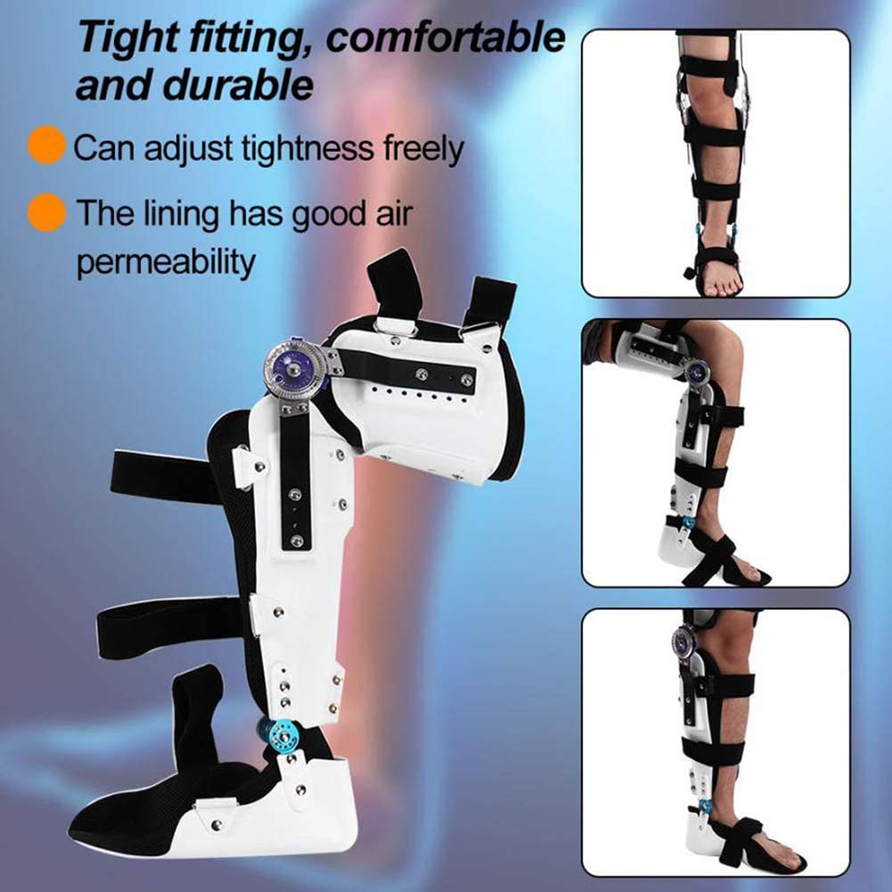 Hinged ROM Knee Foot Support Brace, Adjustable Post Knee Support Orthosis Immobilizer Protector, Full Leg Stabilizer Knee Orthosis Splint,Movable bare feet-Right