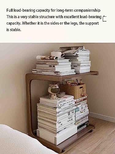 Overbed Table with Wheels, Solid Wood Sofa Side Cabinet, Movable C-Shaped Table for Living Room, Hospital & Home Use, Adjustable Height(L 80 CM)