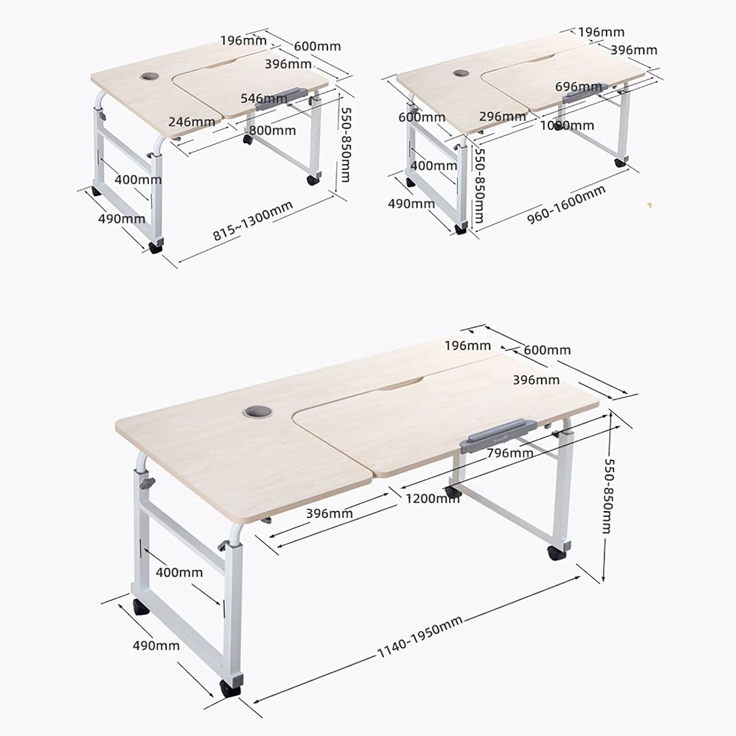 Adjustable Overbed Table with Wheels, Mobile Hospital Bedside Desk, Height & Length Adjustable, Tiltable Computer Workstation, for Home Use, Teak Finish(100cm)