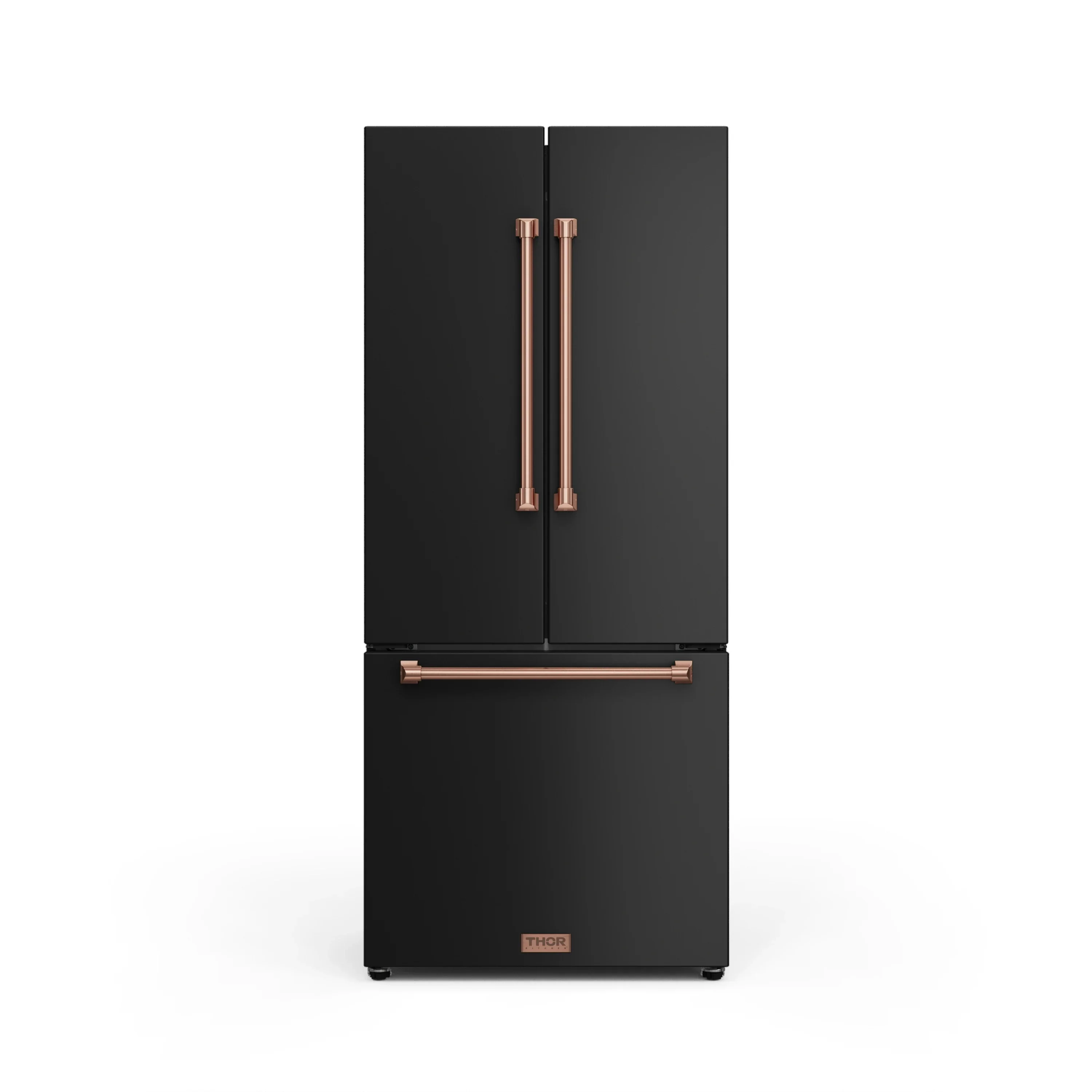 Gordon Ramsay by Thor Kitchen 30-Inch 17.5 cu ft French Door Counter Depth Refrigerator with Ice Maker in Black with Rose Gold Trim (RF3017FFD00-RSG)